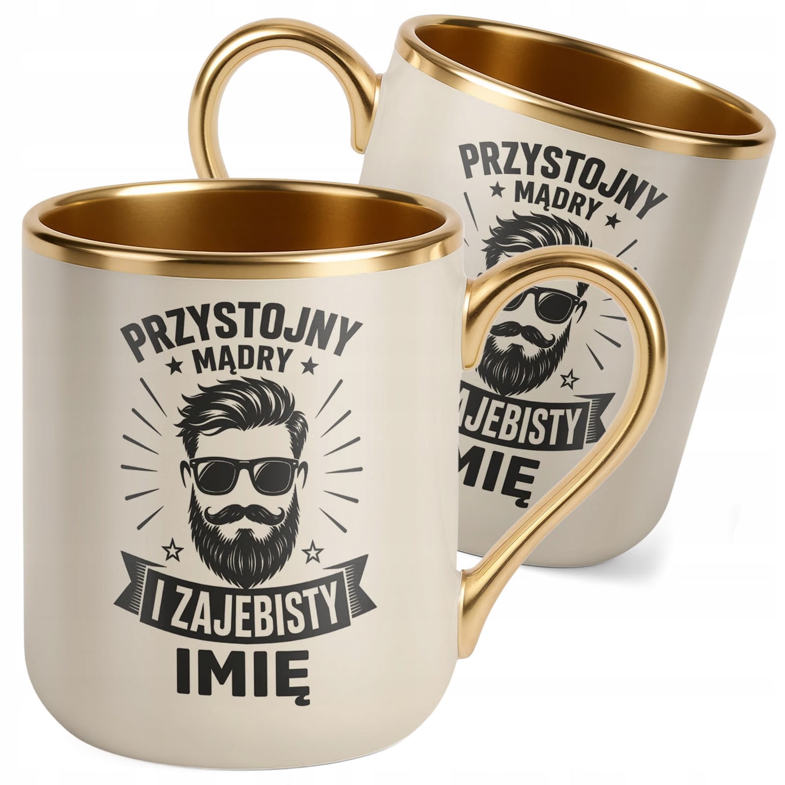 Kubek personalizowany z nadrukiem Premium Złoty Ecru Dzień Chłopaka