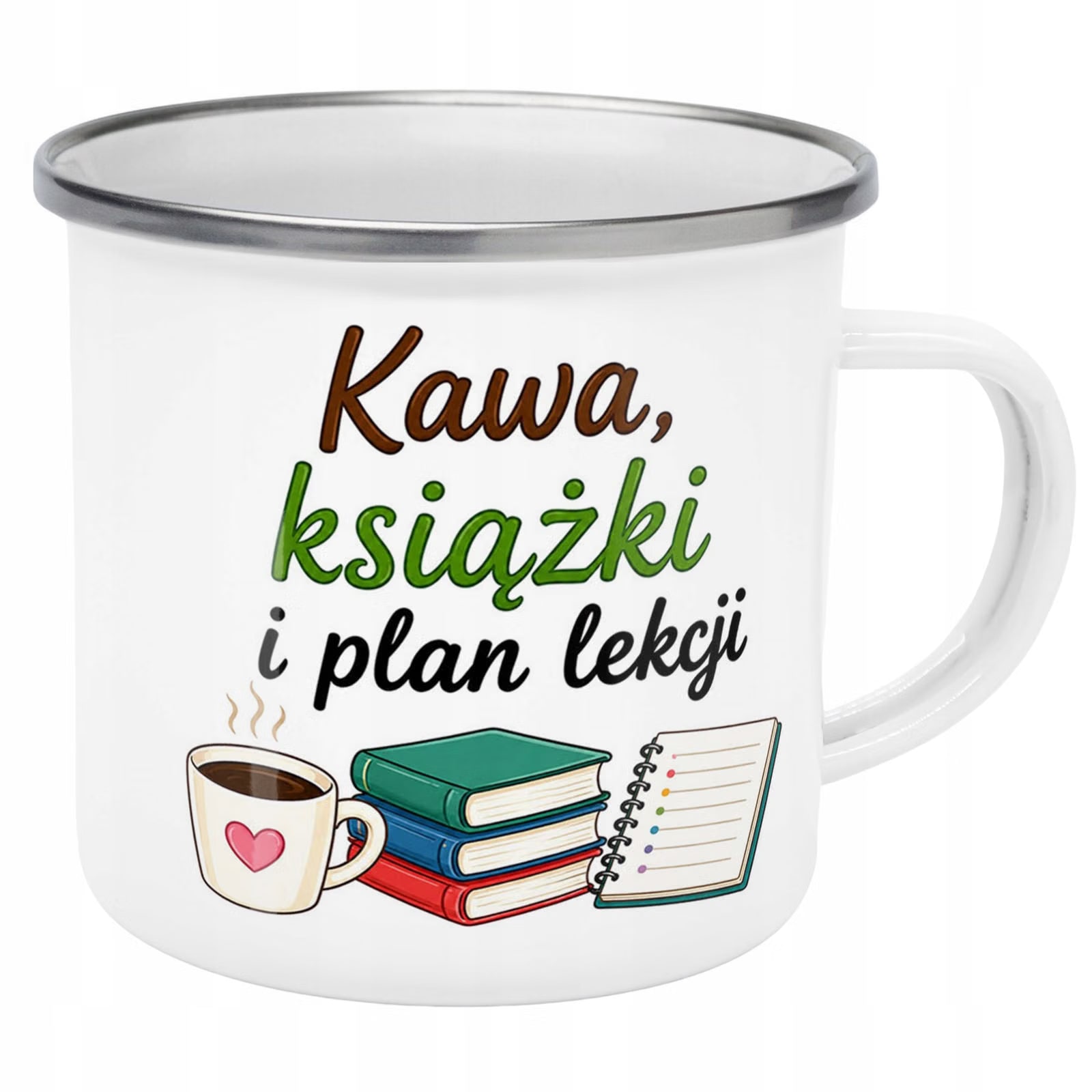 Kubek Emaliowany Dzień Nauczyciela Zakończenie z Nadrukiem Biały Metalowy
