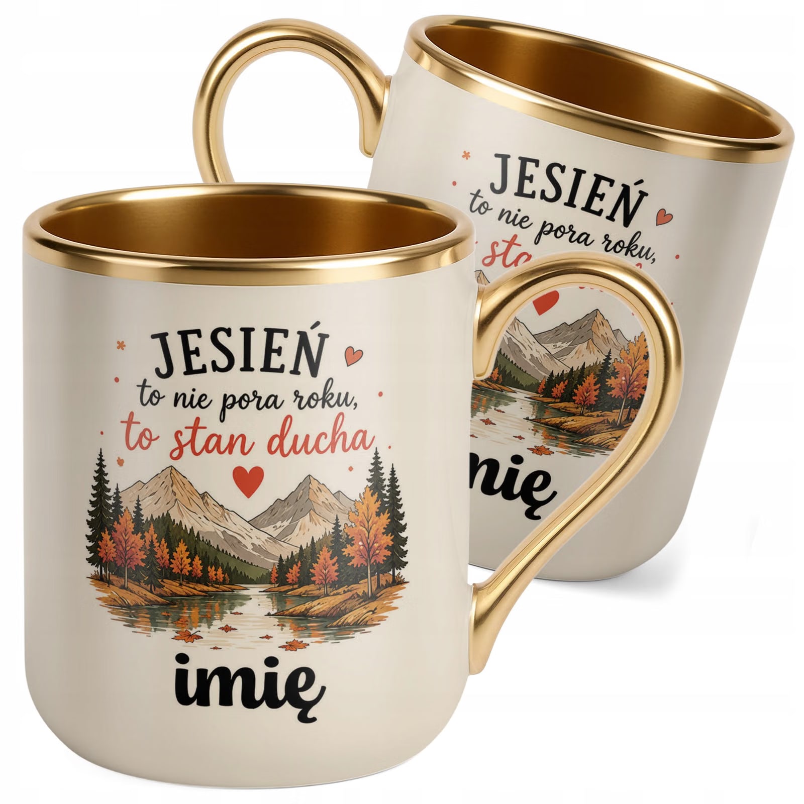 Kubek Personalizowany z nadrukiem Premium Złoty Ecru Jesienny Jesień