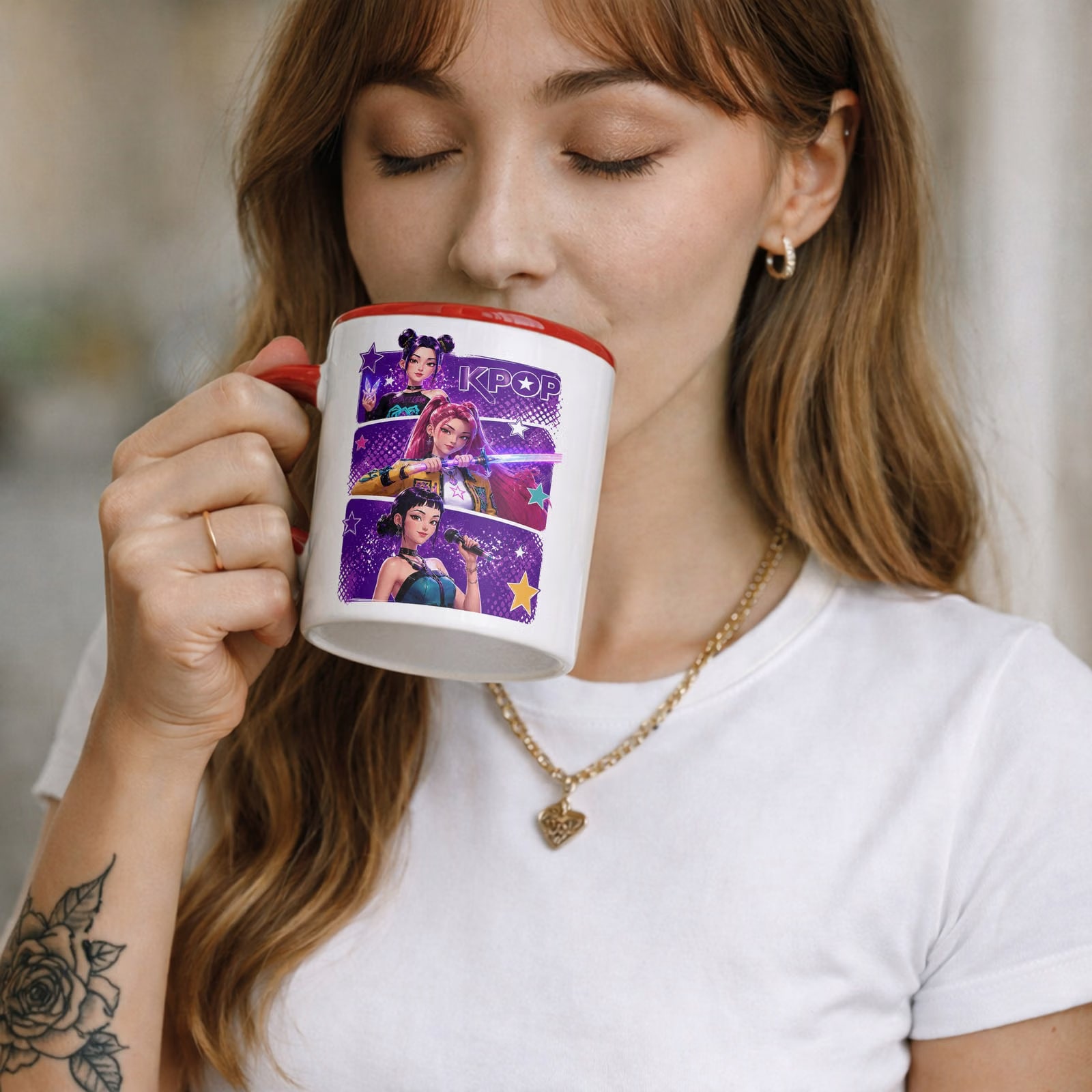 Zestaw Kubek Czerwony Podkładka pod mysz z nadrukiem Łowczynie Kpop