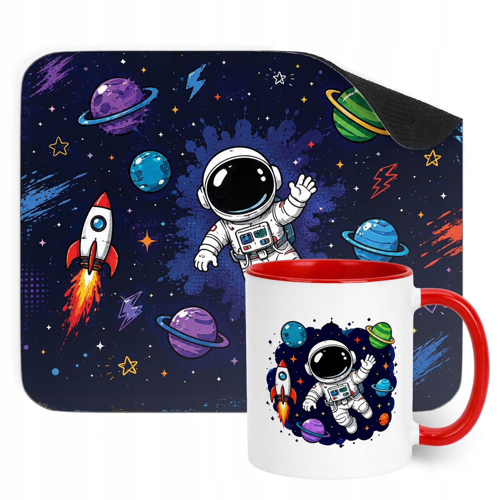 Zestaw Kubek Czerwony Podkładka pod mysz z nadrukiem Astronauta