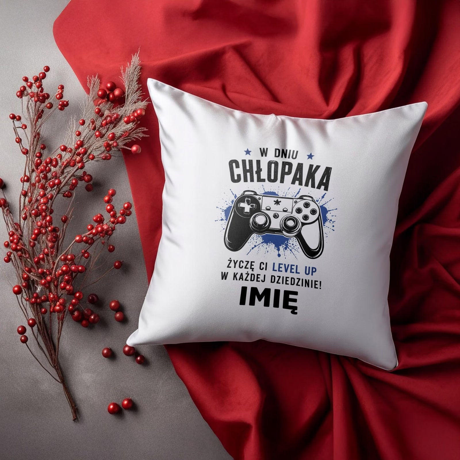 Poduszka Jasiek Personalizowana z nadrukiem Dzień Chłopaka 38x38cm Prezent