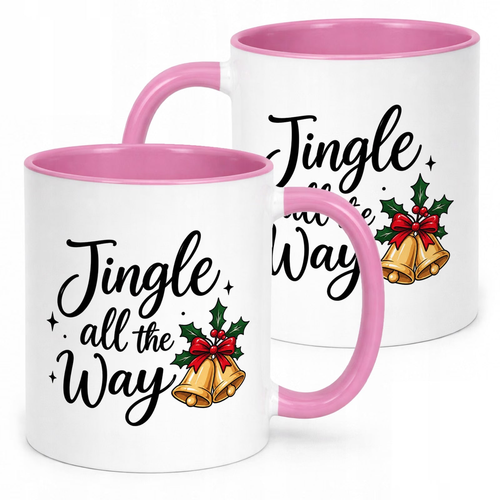 Kubek Różowy z Nadrukiem Boże Narodzenie Święta Jingle All The Way Prezent