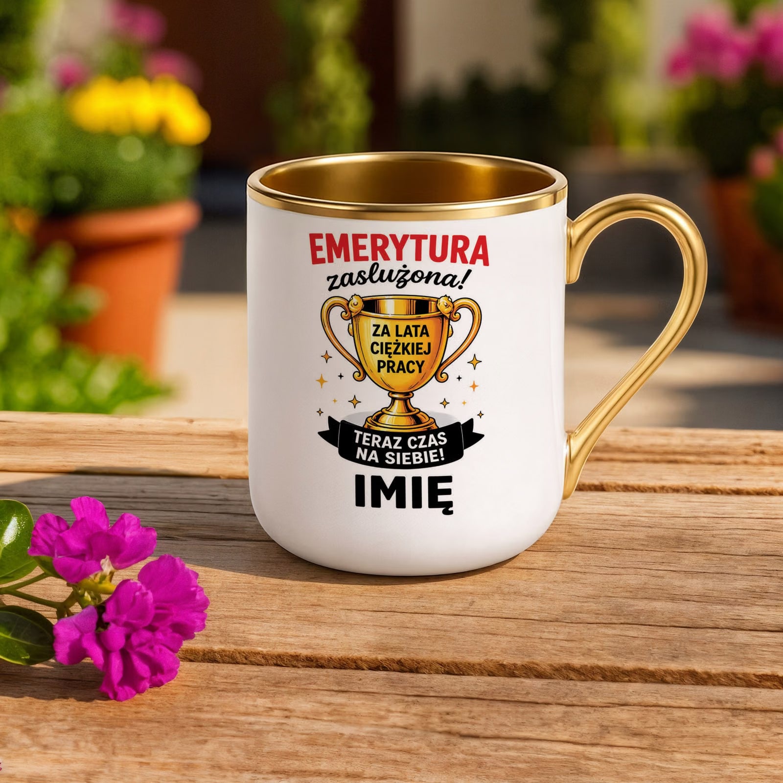 Kubek Personalizowany z nadrukiem Premium Złoty Emerytura Prezent