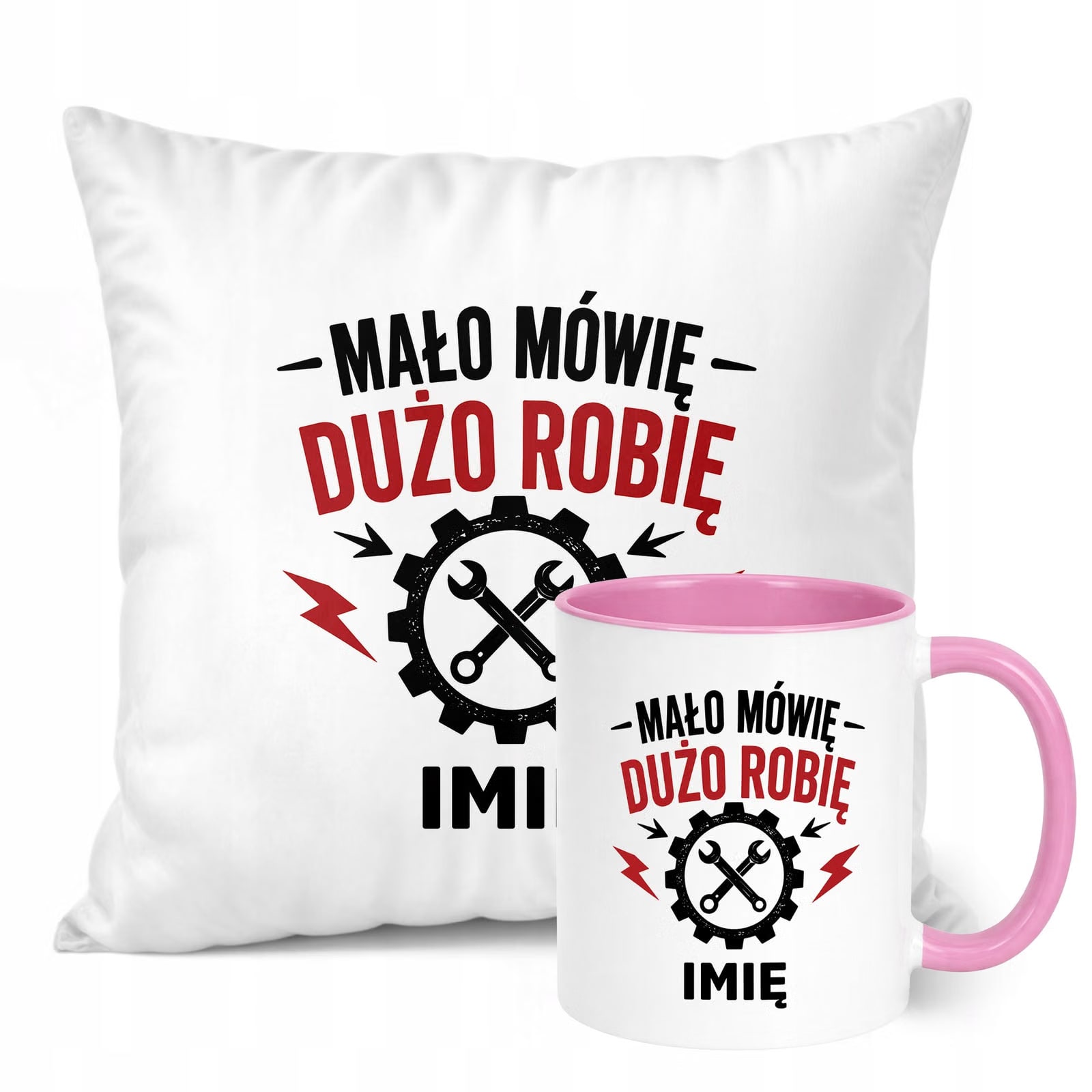 Zestaw Personalizowany Kubek Różowy Poduszka Dzień Chłopaka Z Nadrukiem