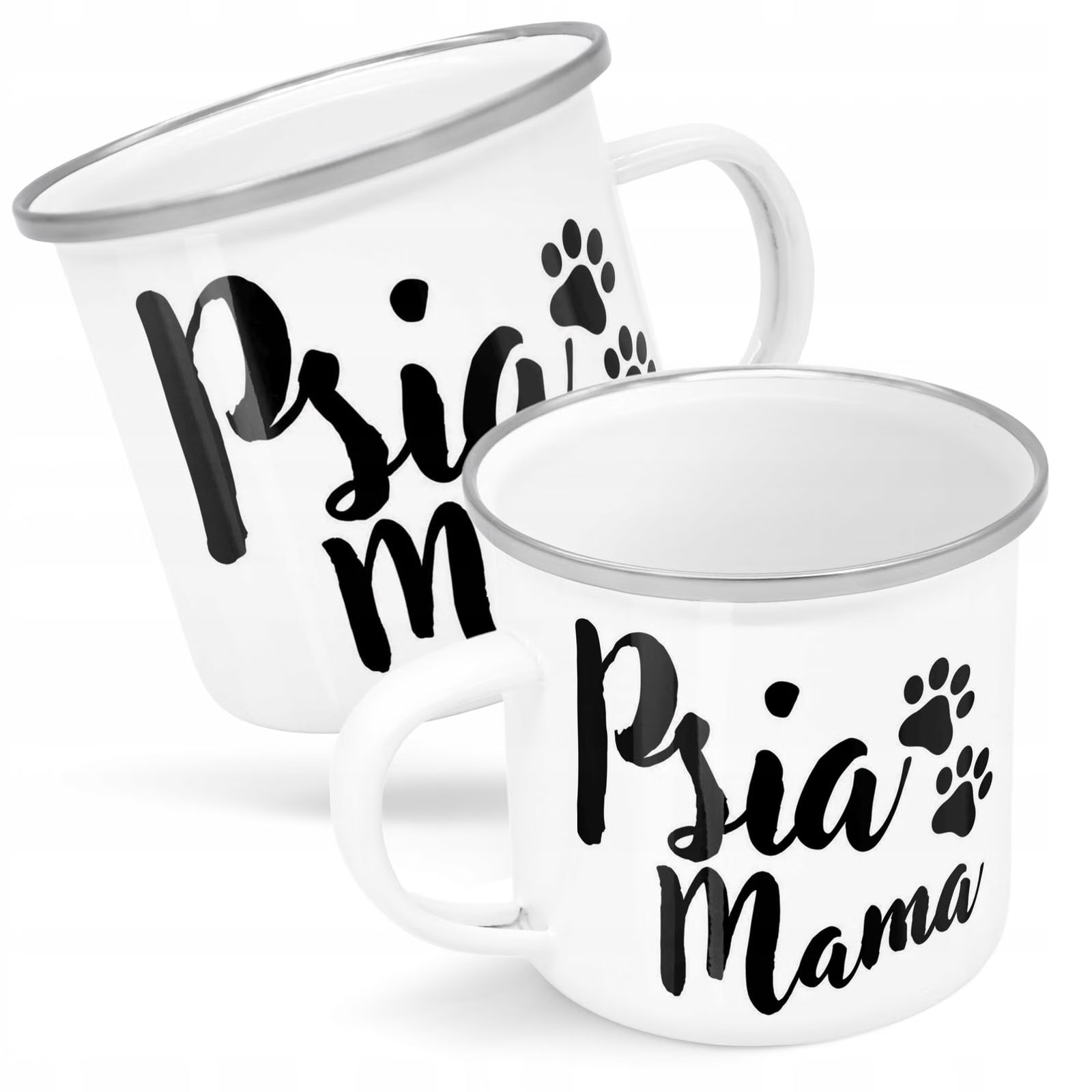 Kubek Emaliowany Psia Mama Dla Posiadaczki Psa z Nadrukiem Biały Metalowy