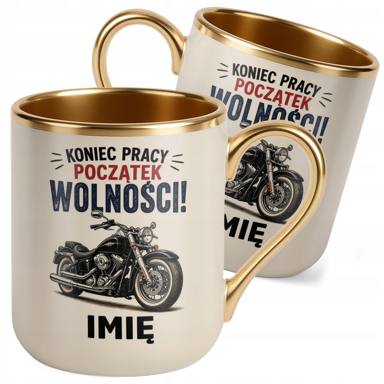 Kubek Personalizowany z nadrukiem Premium Złoty Ecru Emerytura Prezent