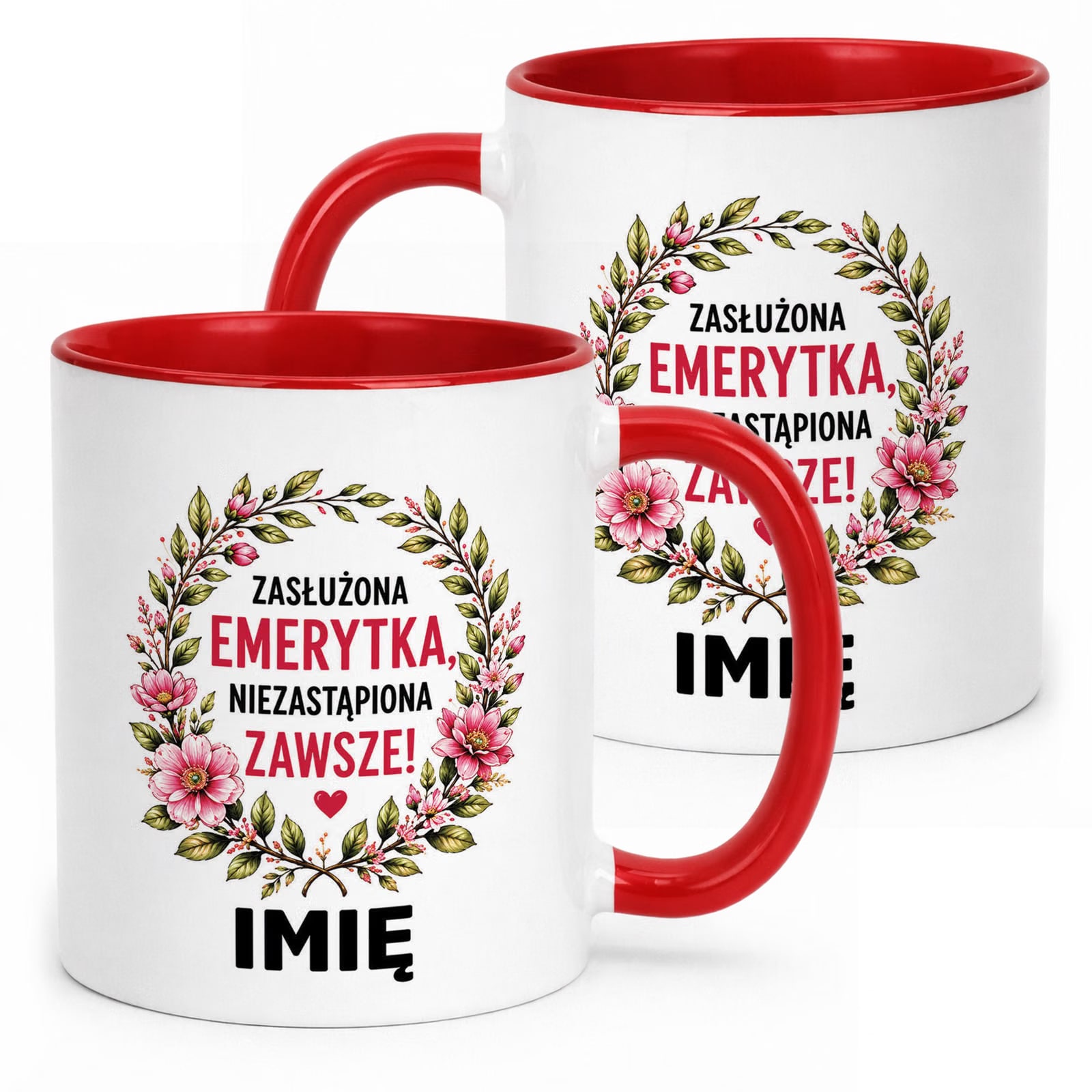 Kubek Czerwony Personalizowany z Nadrukiem Emerytura Dla Emerytki Prezent