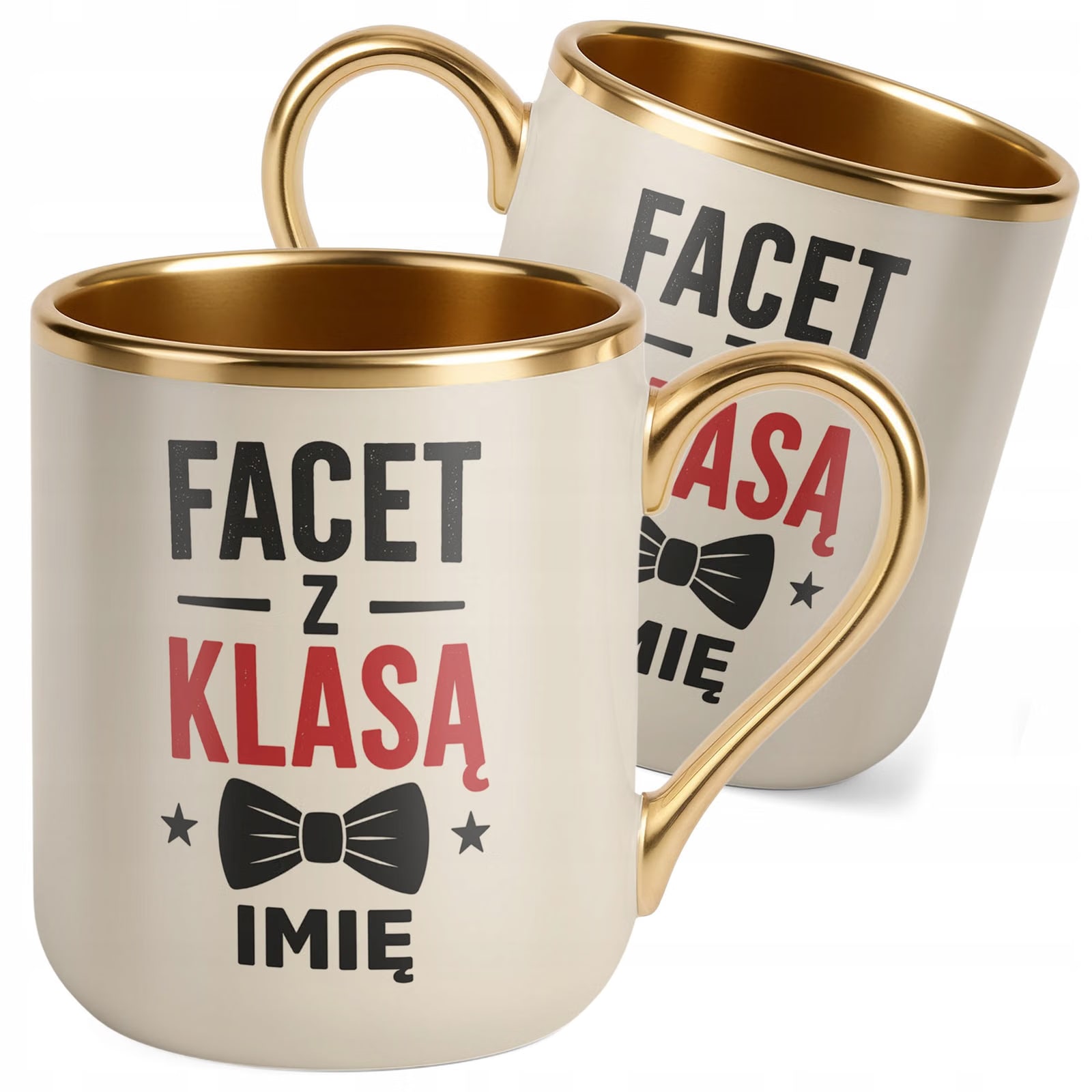 Kubek personalizowany z nadrukiem Premium Złoty Ecru Dzień Chłopaka