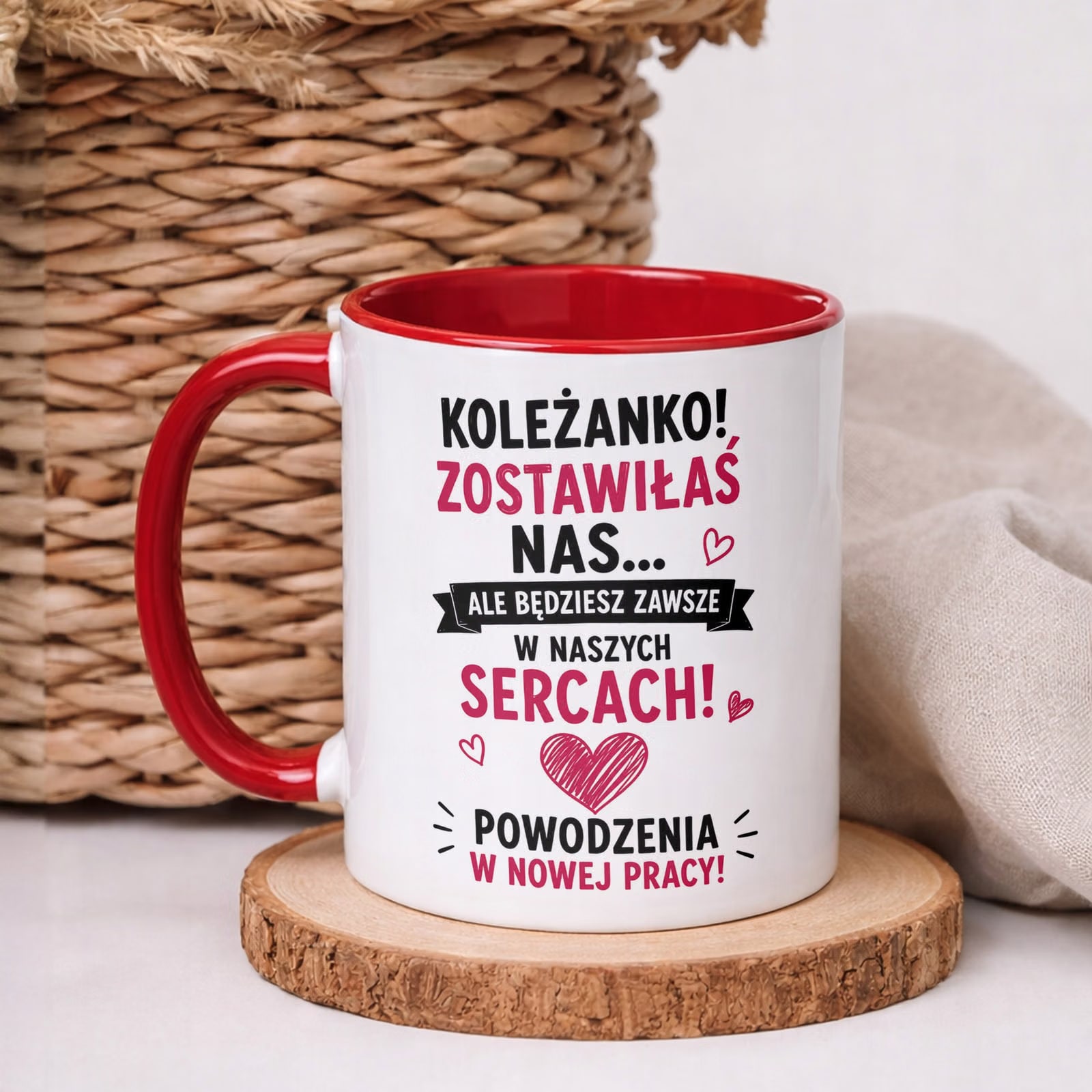 Kubek Czerwony z nadrukiem Pożegnanie Odejście z Pracy Dla Koleżanki