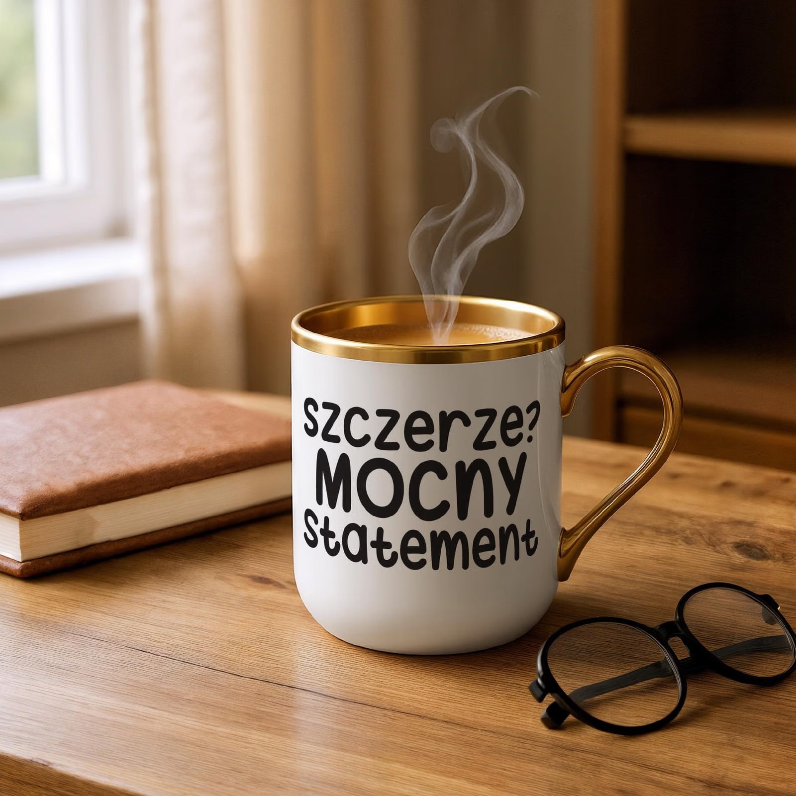 Kubek Premium Złoty Szczerze Mocny Statement Śmieszny Zabawny Prezent