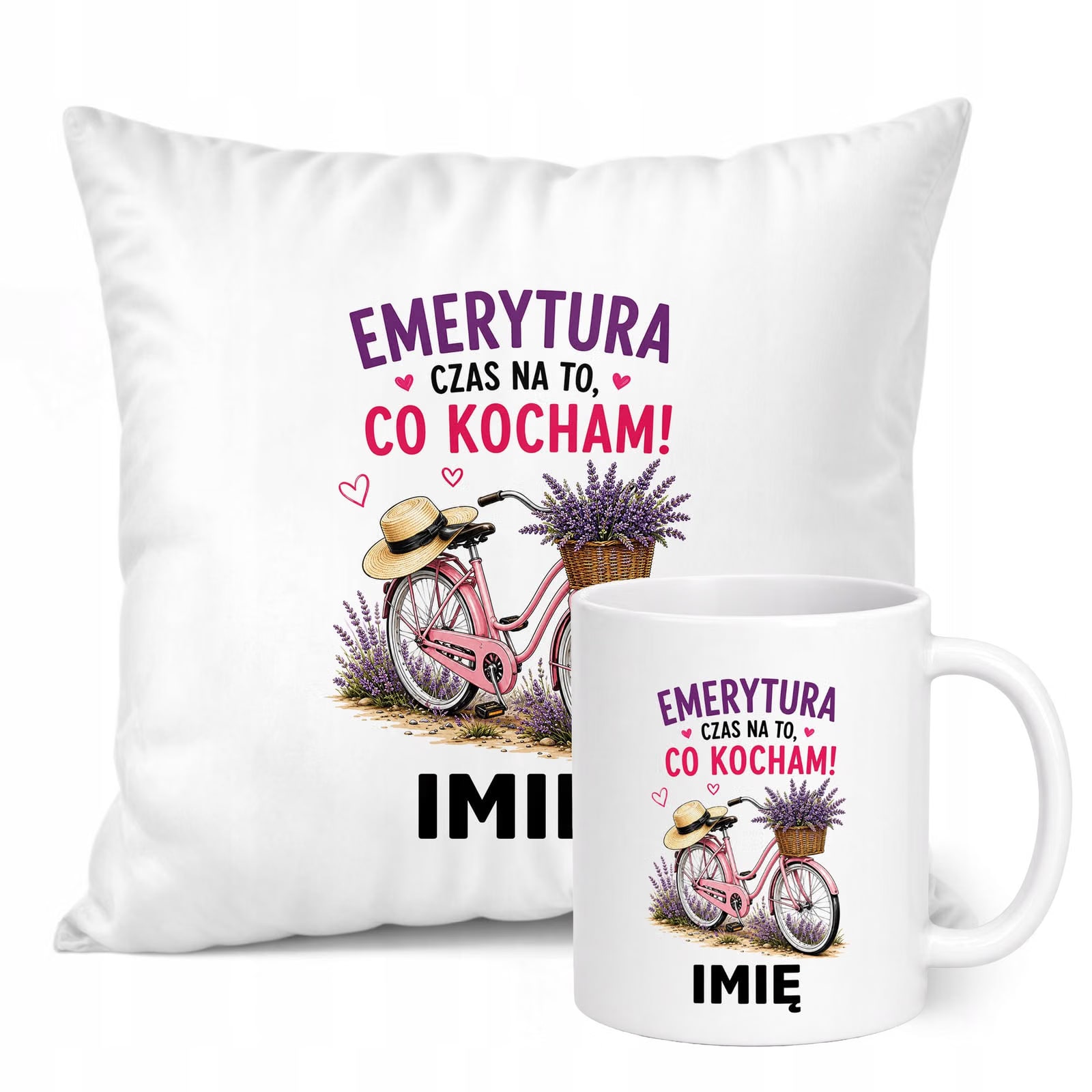 Zestaw Personalizowany Kubek Biały Poduszka Emerytura Dla Emerytki Prezent