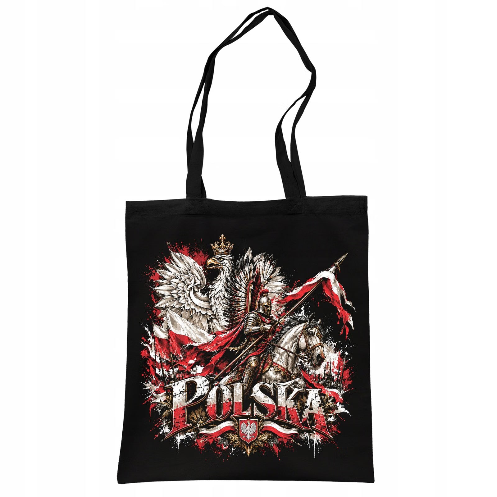 Torba shopper czarna patriotyczna święto niepodległości z nadrukiem