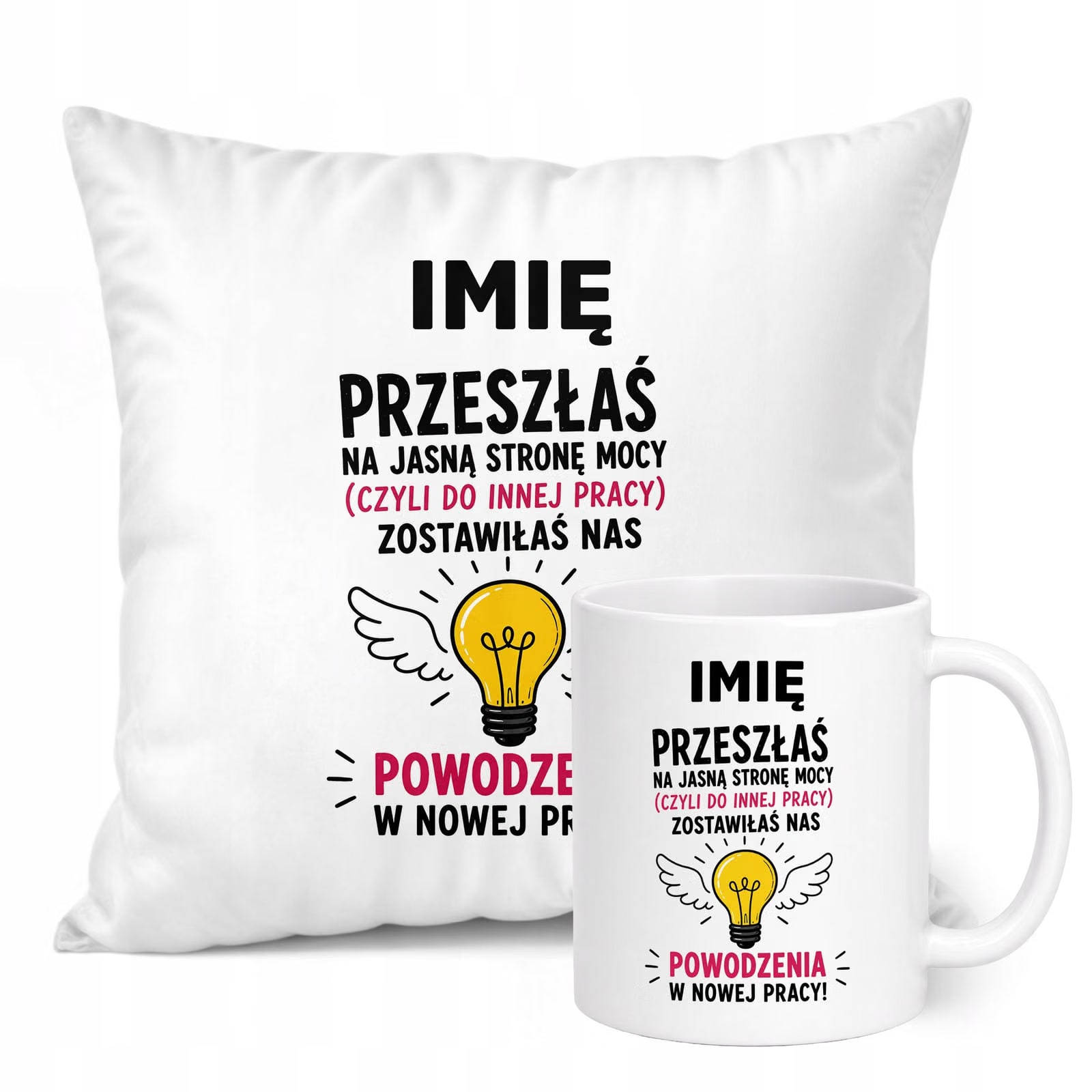 Zestaw Personalizowany Kubek Biały Poduszka Odejście z Pracy Prezent