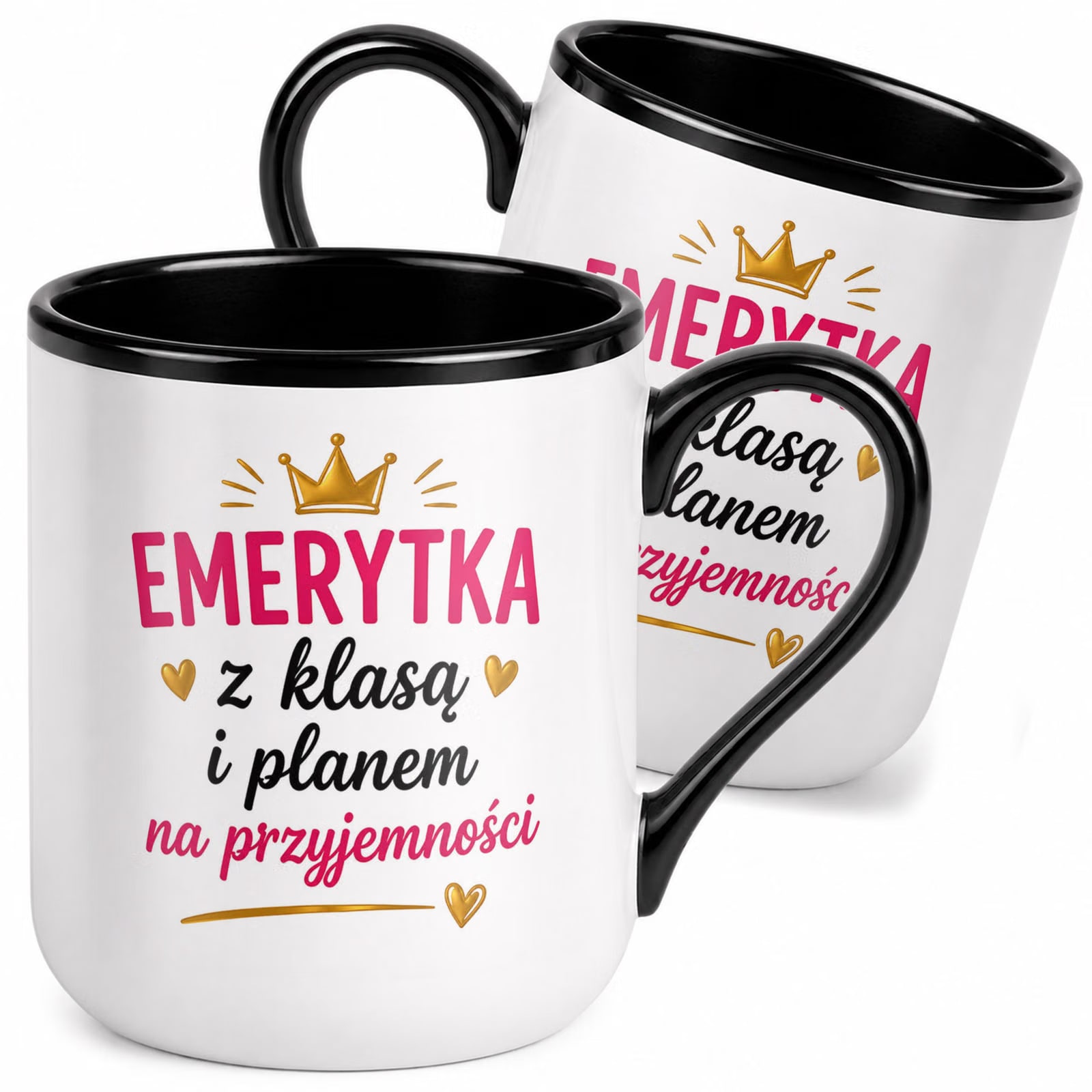 Kubek z nadrukiem Premium Czarny Emerytura Dla Emerytki Upominek Prezent