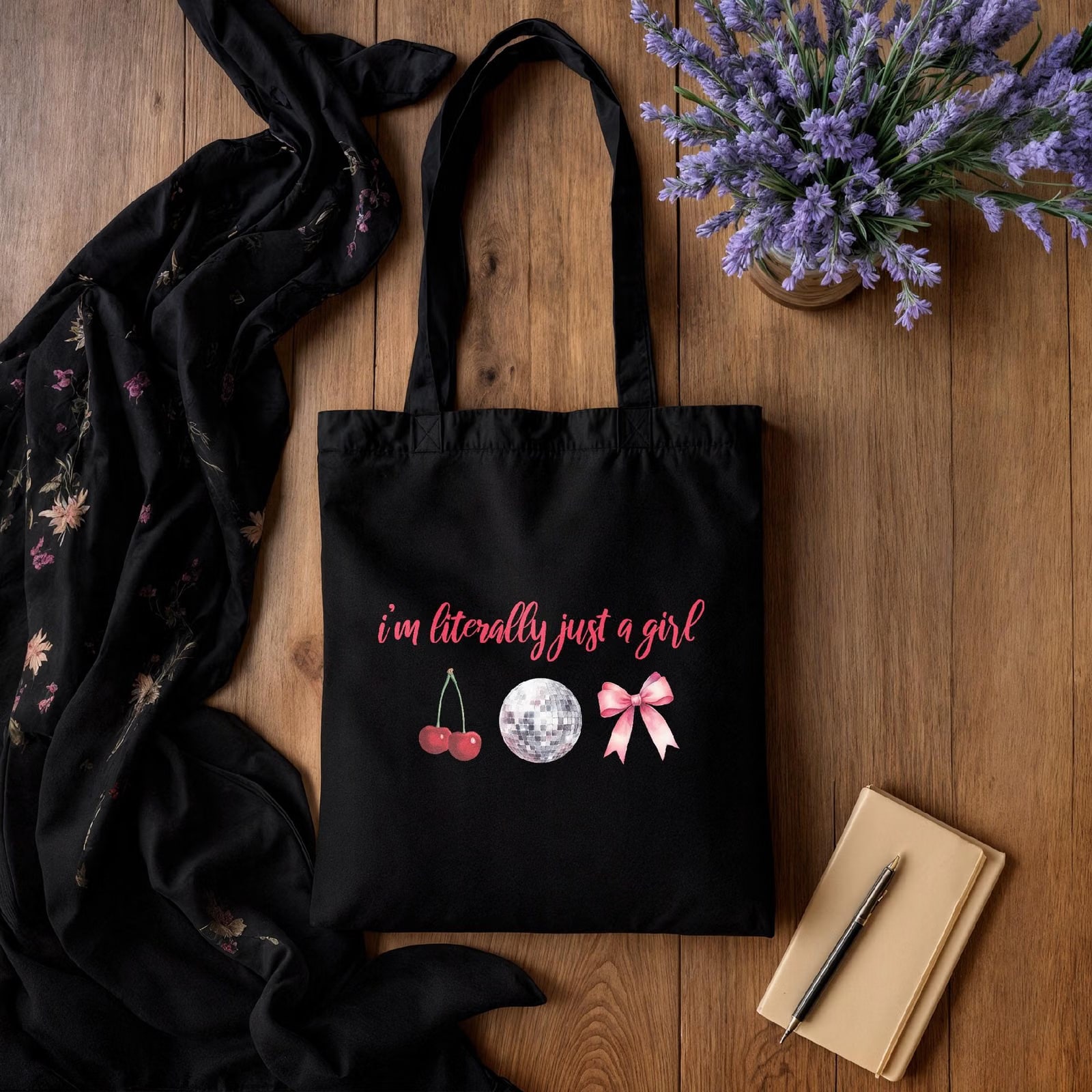Torba bawełniana czarna na zakupy I’m Just A Girl Dla Dziewczyn Prezent