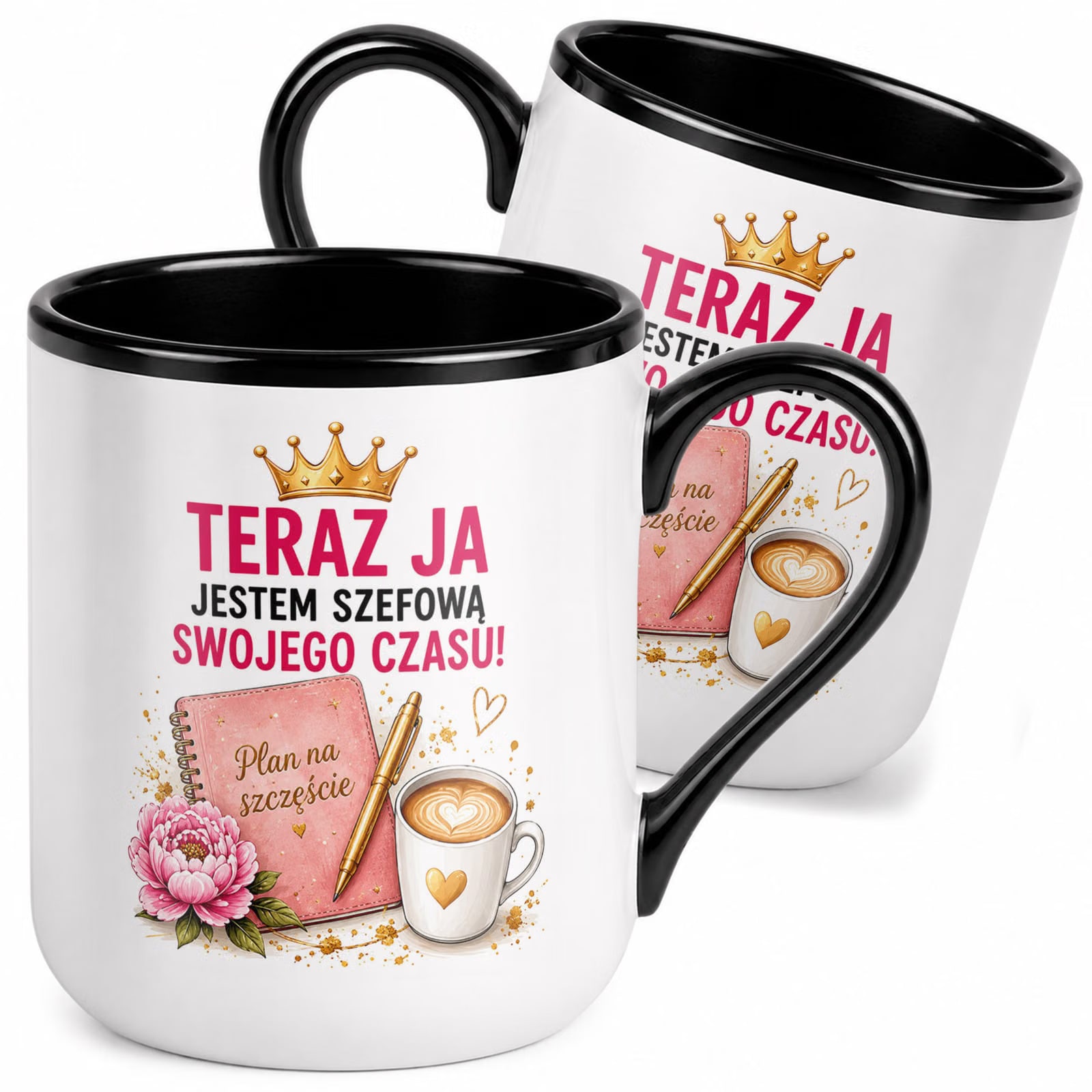 Kubek z nadrukiem Premium Czarny Emerytura Dla Emerytki Upominek Prezent