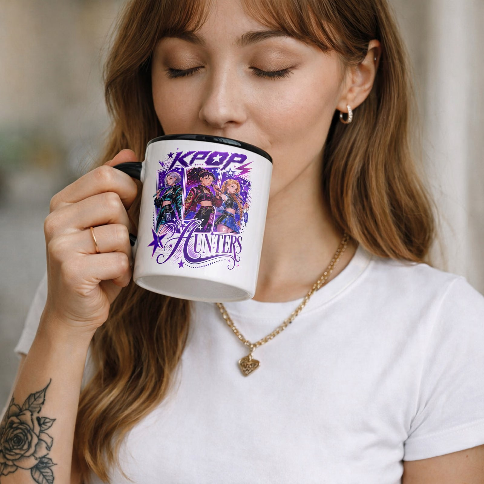 Kubek Czarny z nadrukiem ŁOWCZYNIE KPOP Dla Dzieci Prezent Upominek