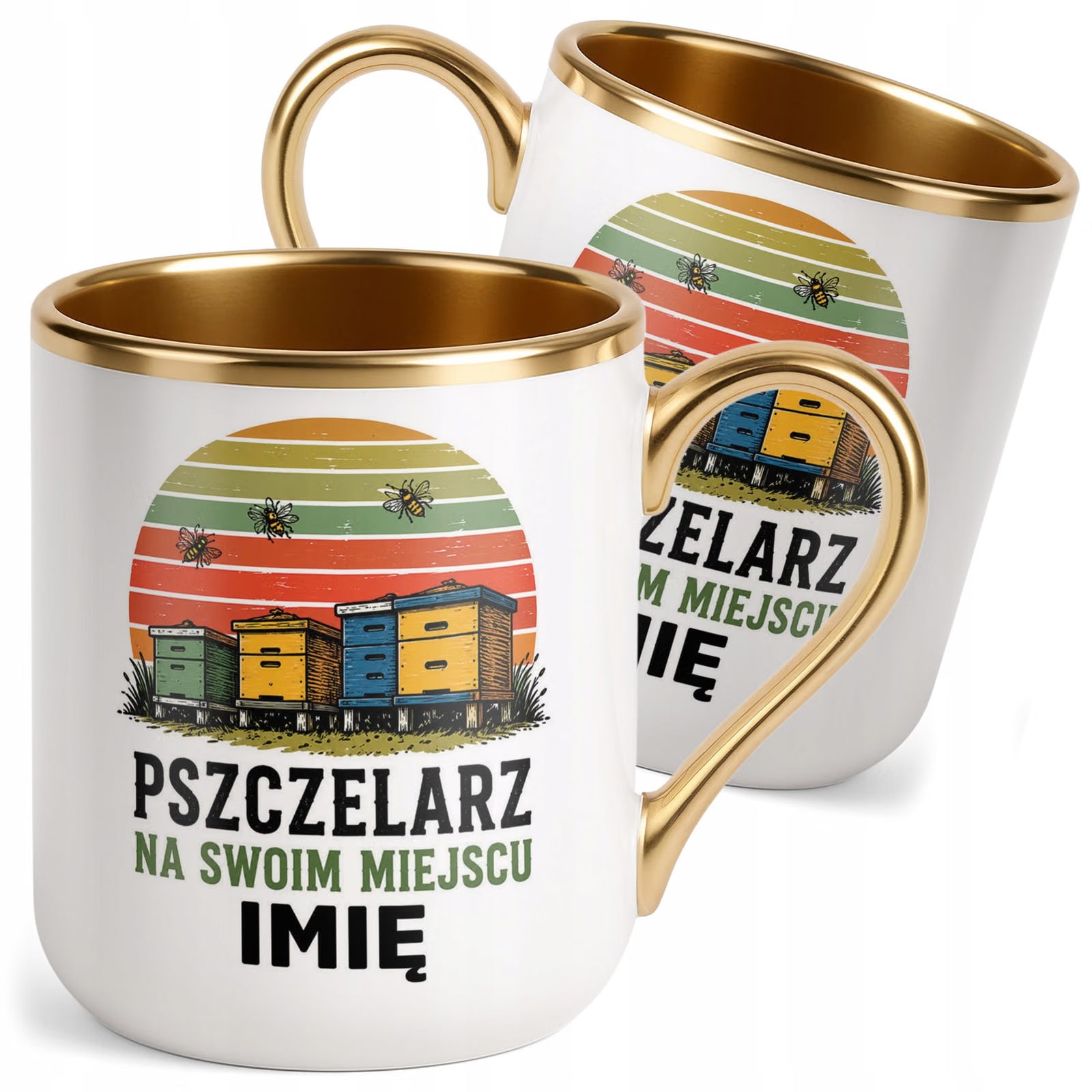 Kubek Personalizowany z nadrukiem Premium Złoty Dla Pszczelarza Prezent