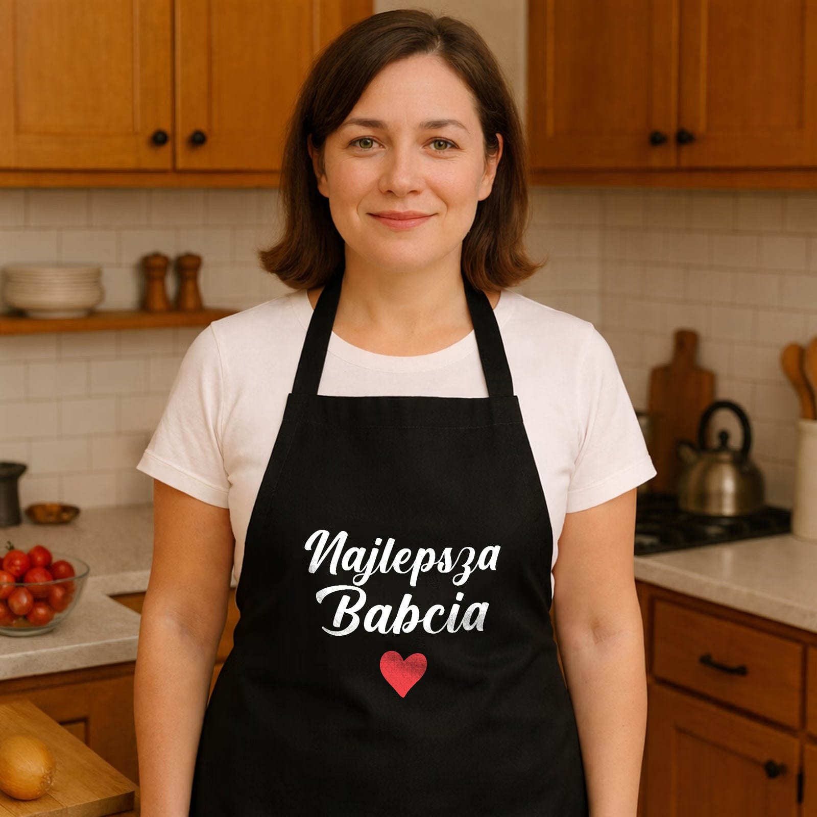 Bawełniany Fartuch Kuchenny Czarny Dzień Babci Prezent Z Nadrukiem