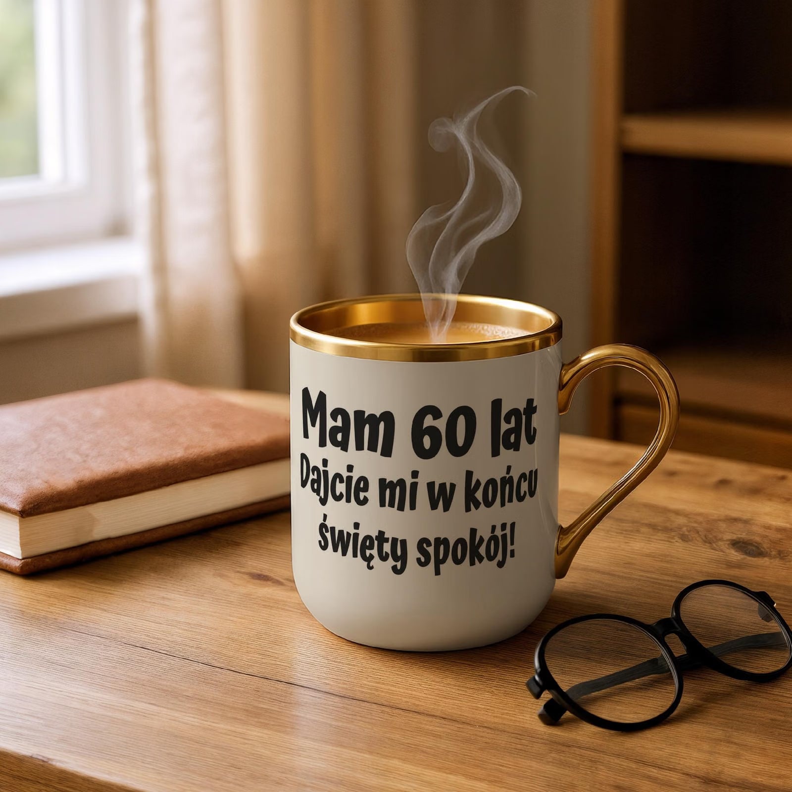 Kubek Premium Złoty Ecru Mam 60 Lat Na Urodziny Prezent Upominek
