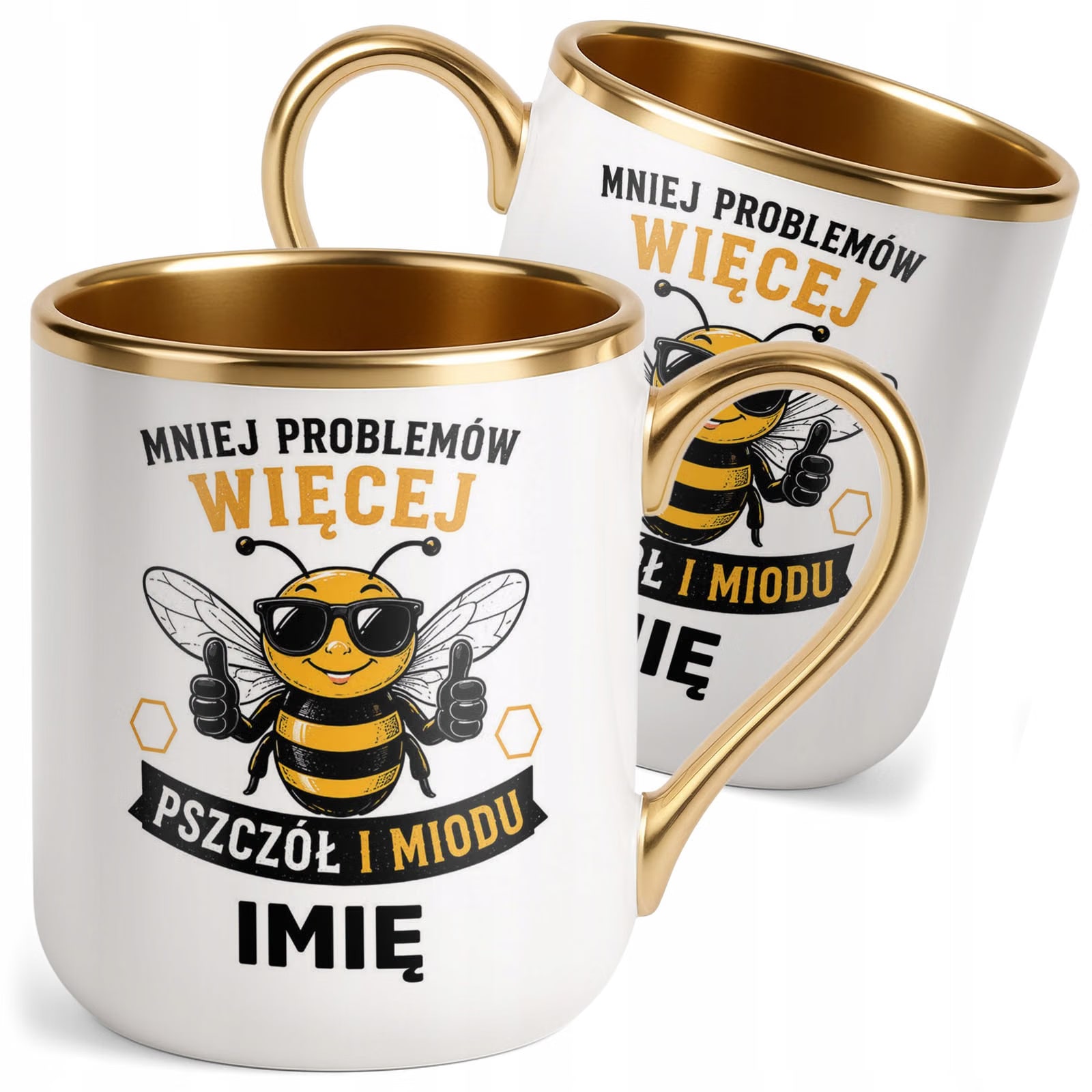 Kubek Personalizowany z nadrukiem Premium Złoty Dla Pszczelarza Prezent