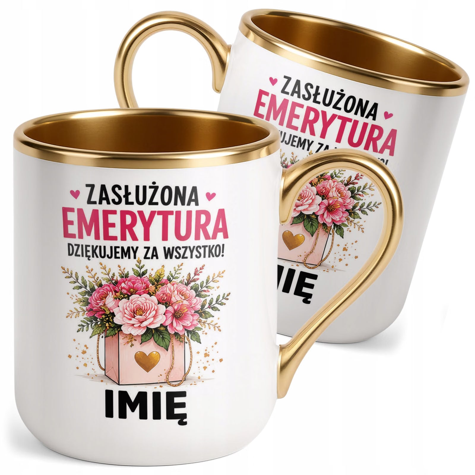 Kubek Personalizowany z nadrukiem Premium Złoty Emerytura Prezent