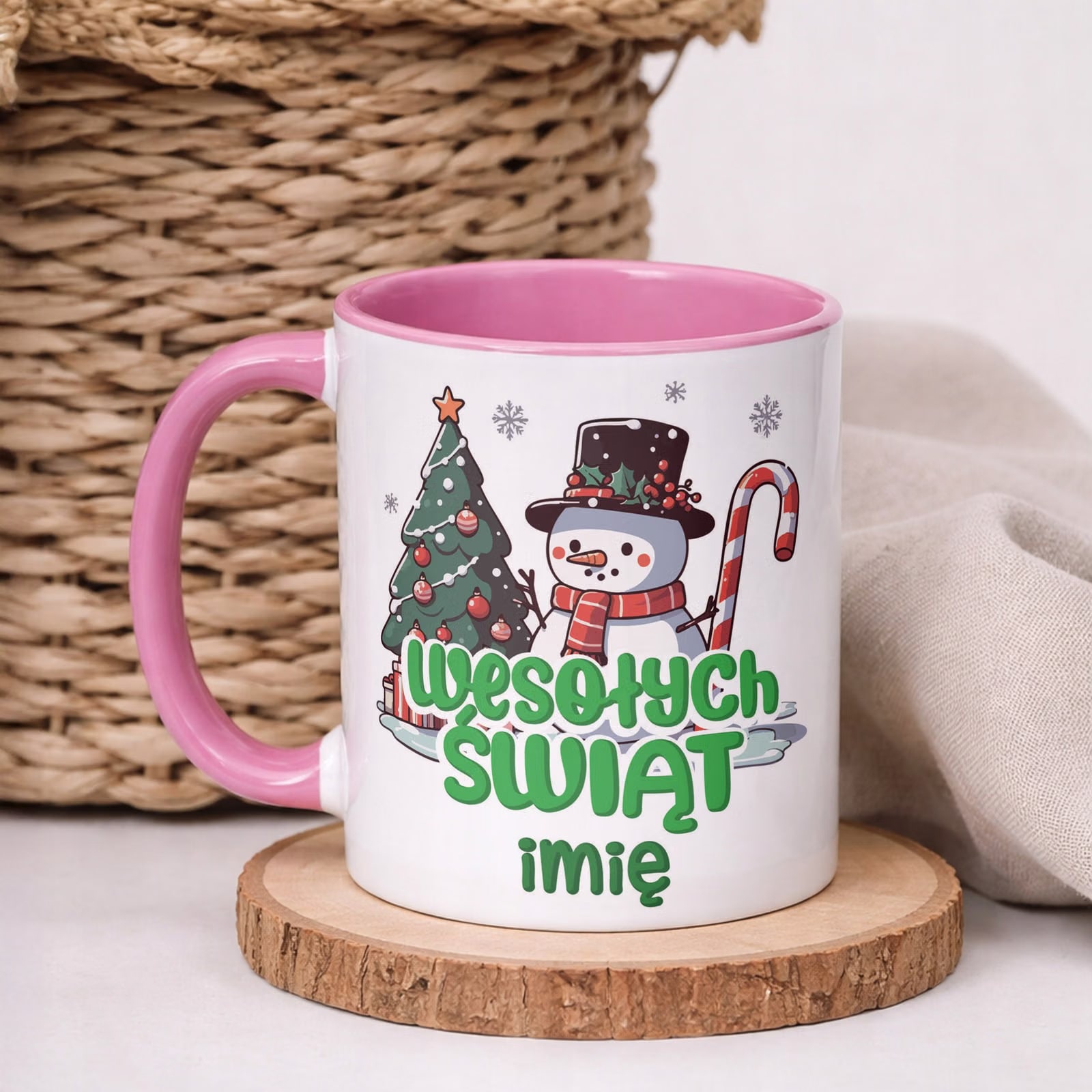 Kubek Różowy Personalizowany z Nadrukiem Boże Narodzenie Święta Prezent