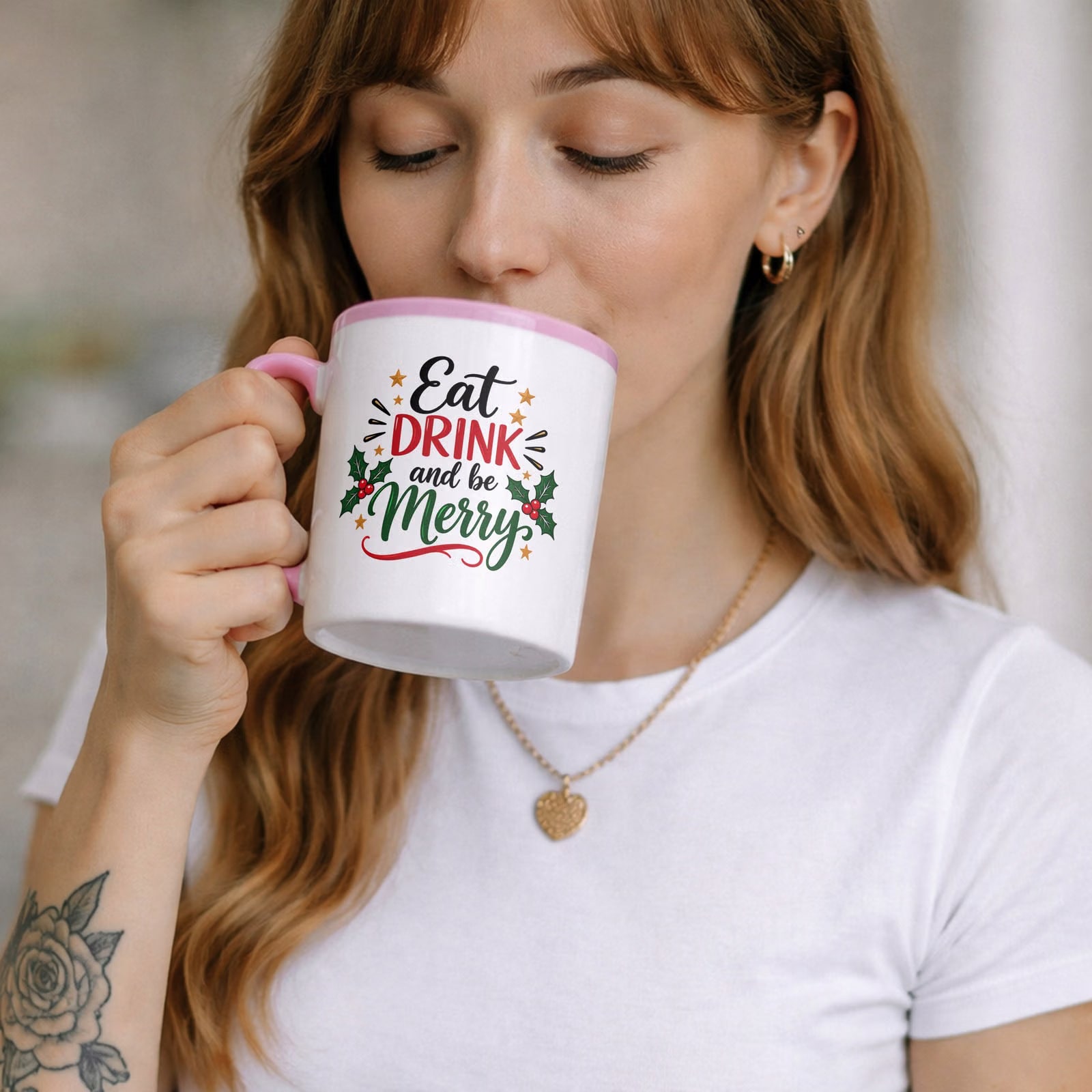 Kubek Różowy z Nadrukiem Boże Narodzenie Mikołajki Merry Christmas Prezent