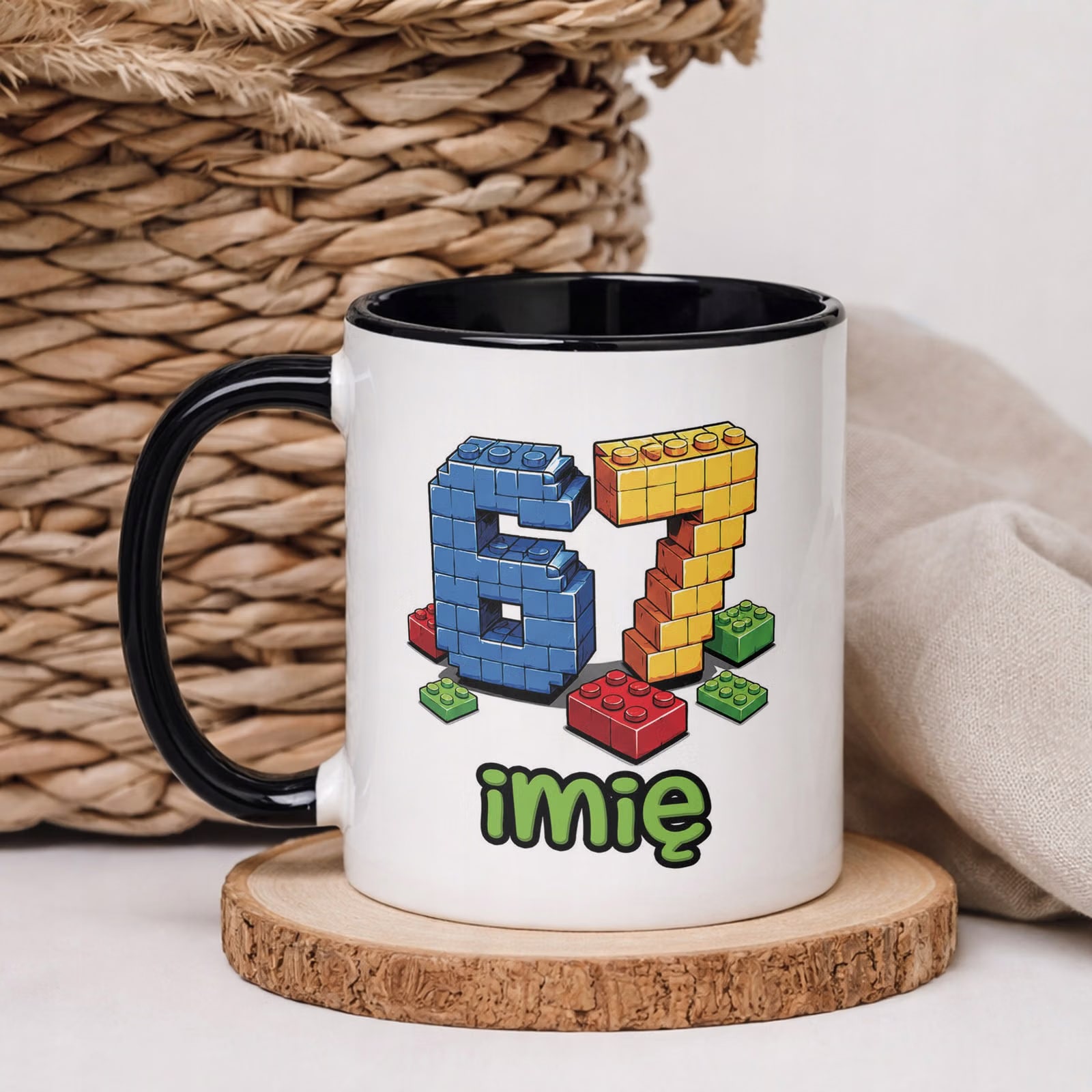 Kubek Czarny z nadrukiem personalizowany SIX SEVEN Dla Dzieci Prezent