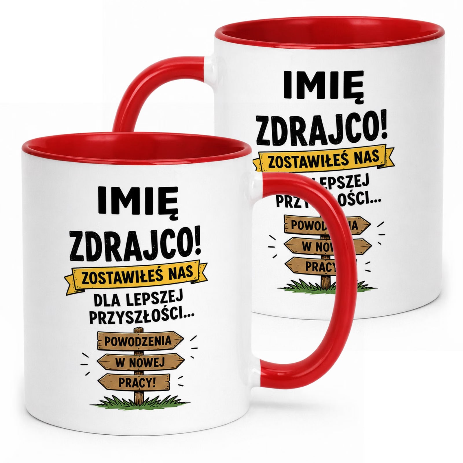 Kubek Czerwony Personalizowany z Nadrukiem Pożegnanie Odejście z Pracy