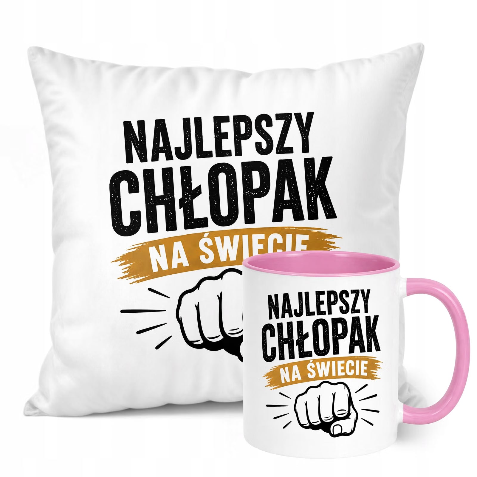Zestaw Kubek Różowy Poduszka Dzień Chłopaka Z Nadrukiem Prezent