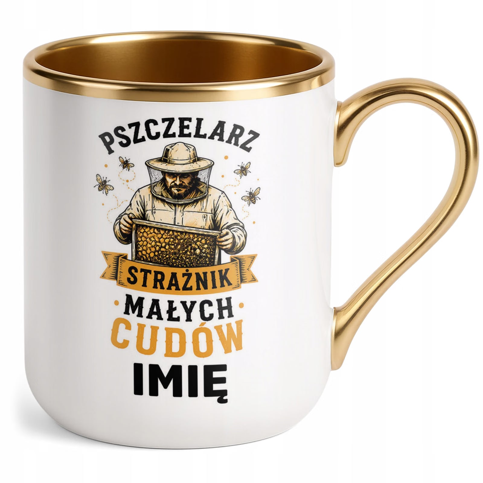 Kubek Personalizowany z nadrukiem Premium Złoty Dla Pszczelarza Prezent