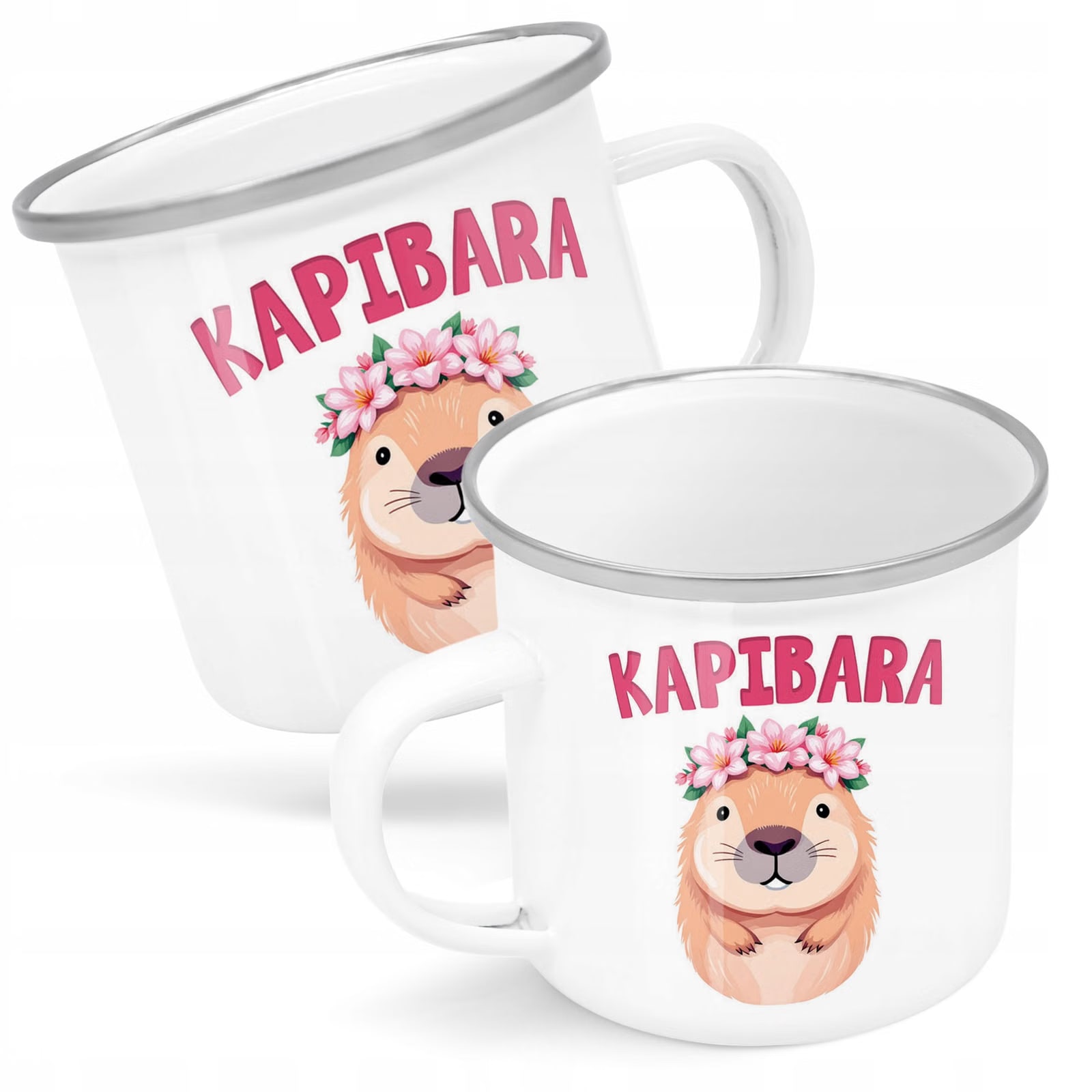 Kubek Emaliowany Kapibara Capybara Zwierzak z Nadrukiem Biały Metalowy