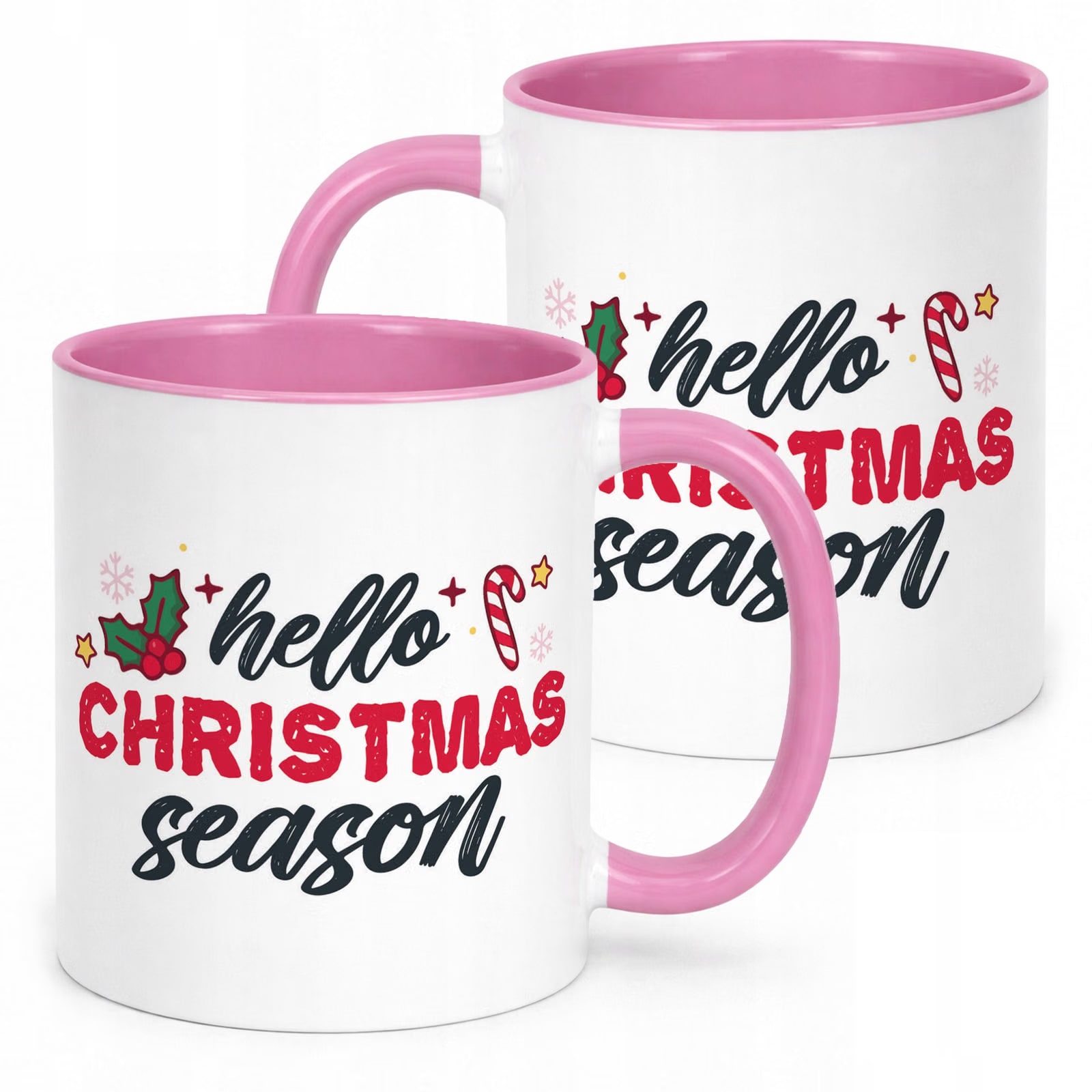Kubek Różowy z Nadrukiem Boże Narodzenie Hello Christmas Season Prezent