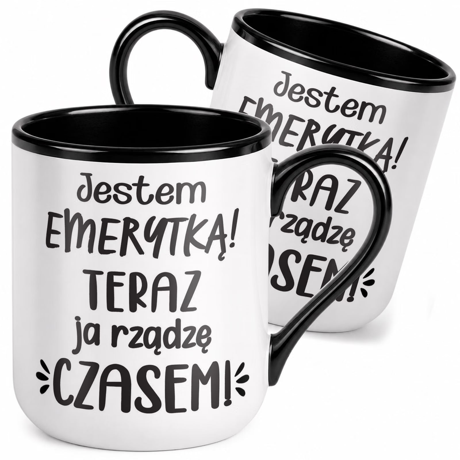 Kubek z nadrukiem Premium Czarny Emerytura Dla Emerytki Upominek Prezent