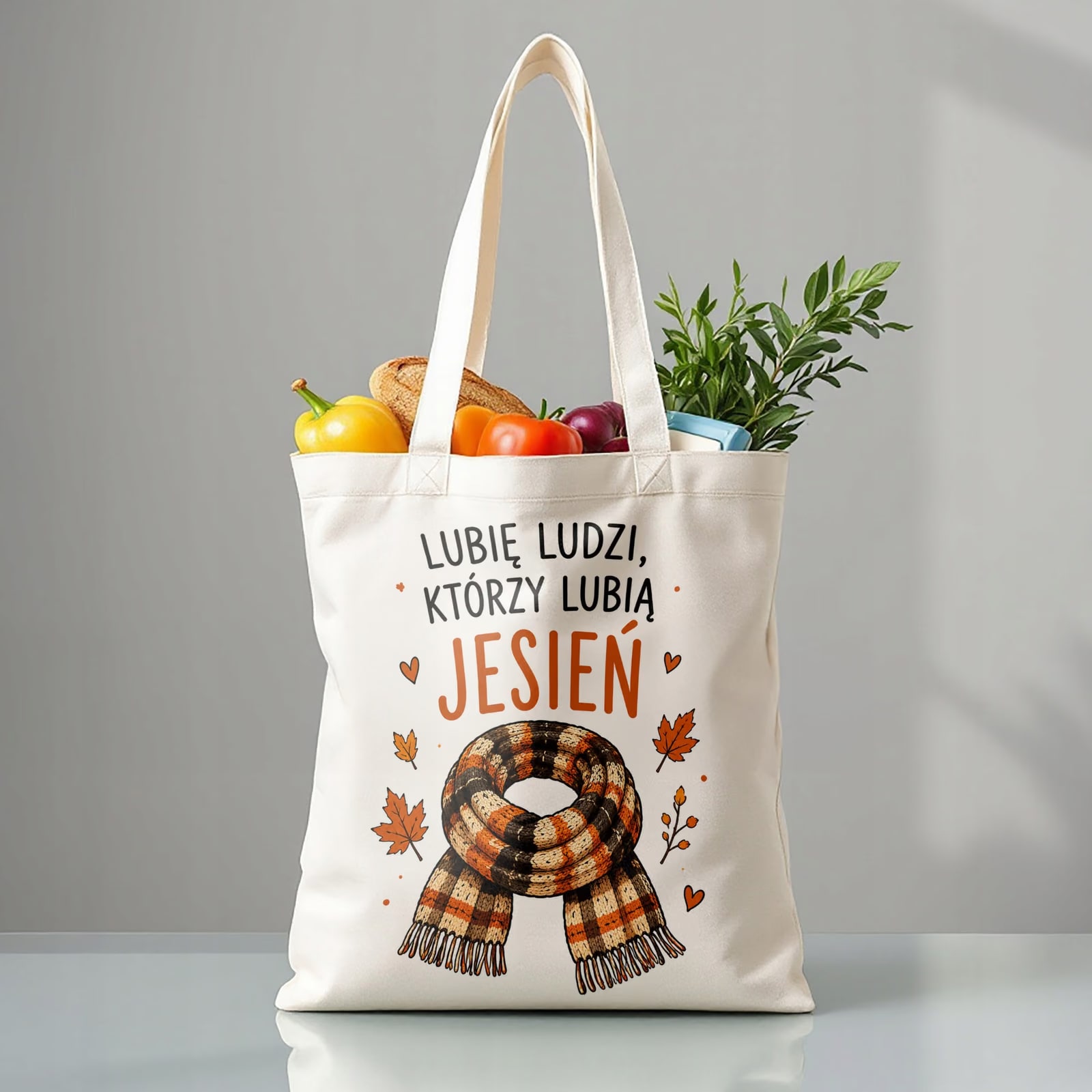 Torba shopper bawełniana jesień jesienna na zakupy z nadrukiem