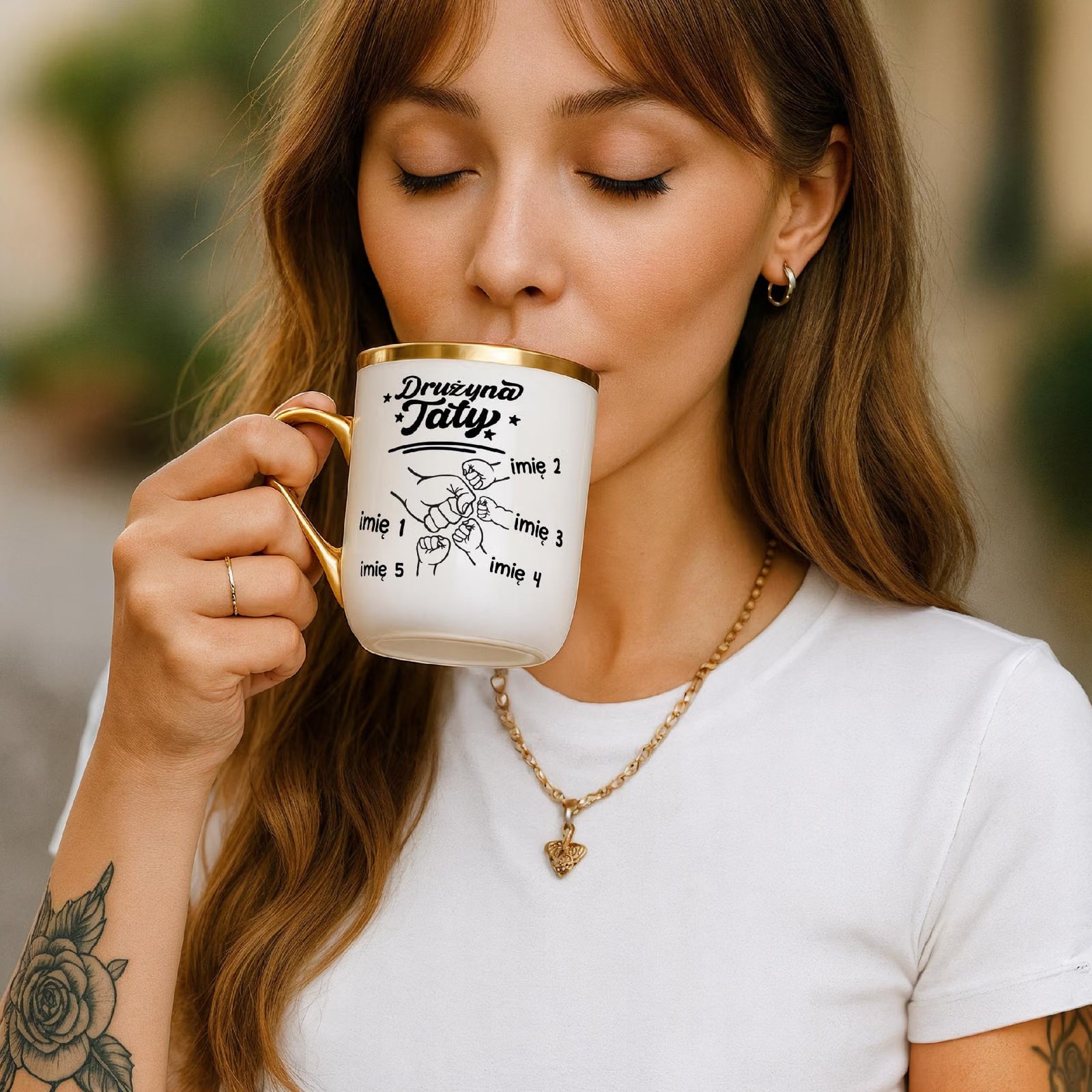 Kubek Premium Złoty Personalizowany Dzień Ojca Najlepsza Drużyna 4 Dzieci