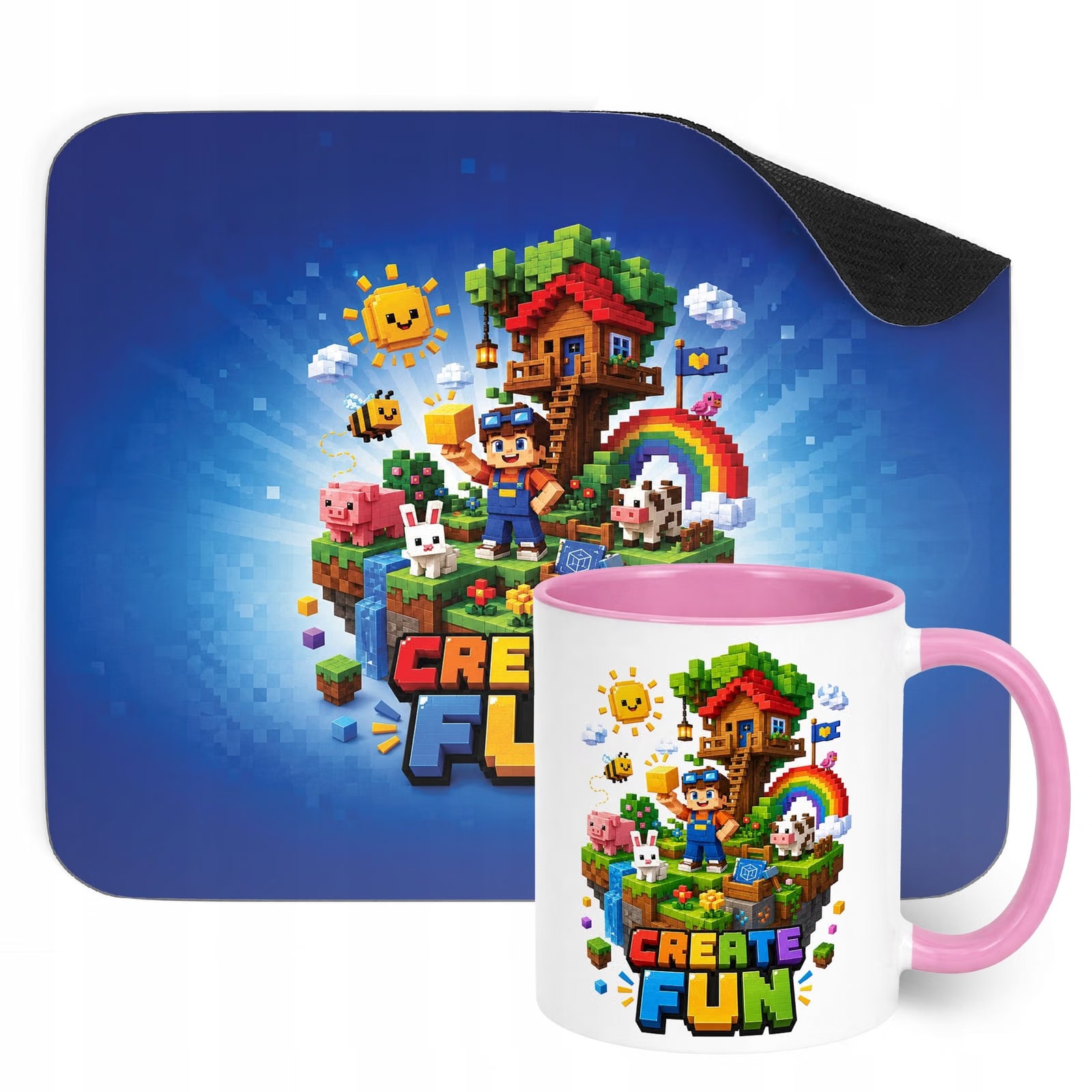 Zestaw Kubek Różowy Podkładka pod mysz z nadrukiem gra Create Fun