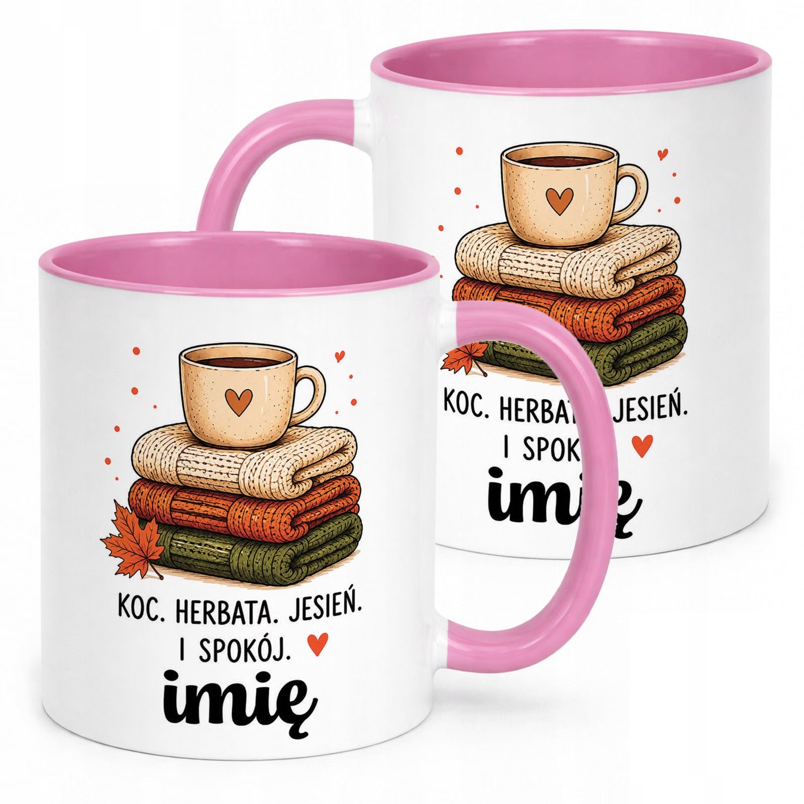 Różowy Kubek personalizowany z nadrukiem Jesienny Jesień Prezent Upominek
