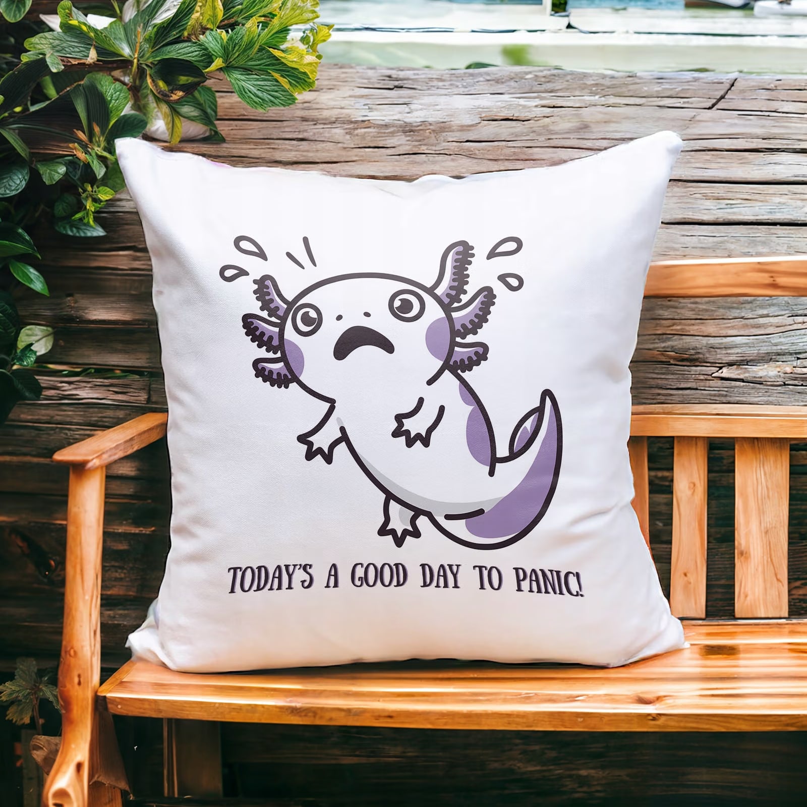 Biała poduszka dziecięca 40×40 Aksolotl Axolotl Różowy Zwierzak Trend HIT