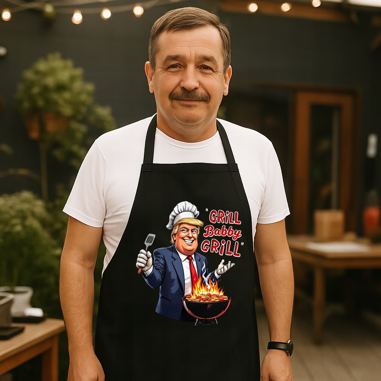 Bawełniany Czarny Fartuch Kuchenny Grill Baby Trump Fartuszek Z Nadrukiem
