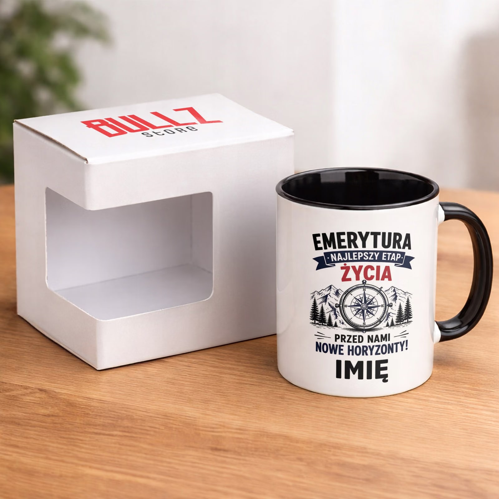 Kubek Czarny Personalizowany z Nadrukiem Emerytura Dla Emeryta Prezent