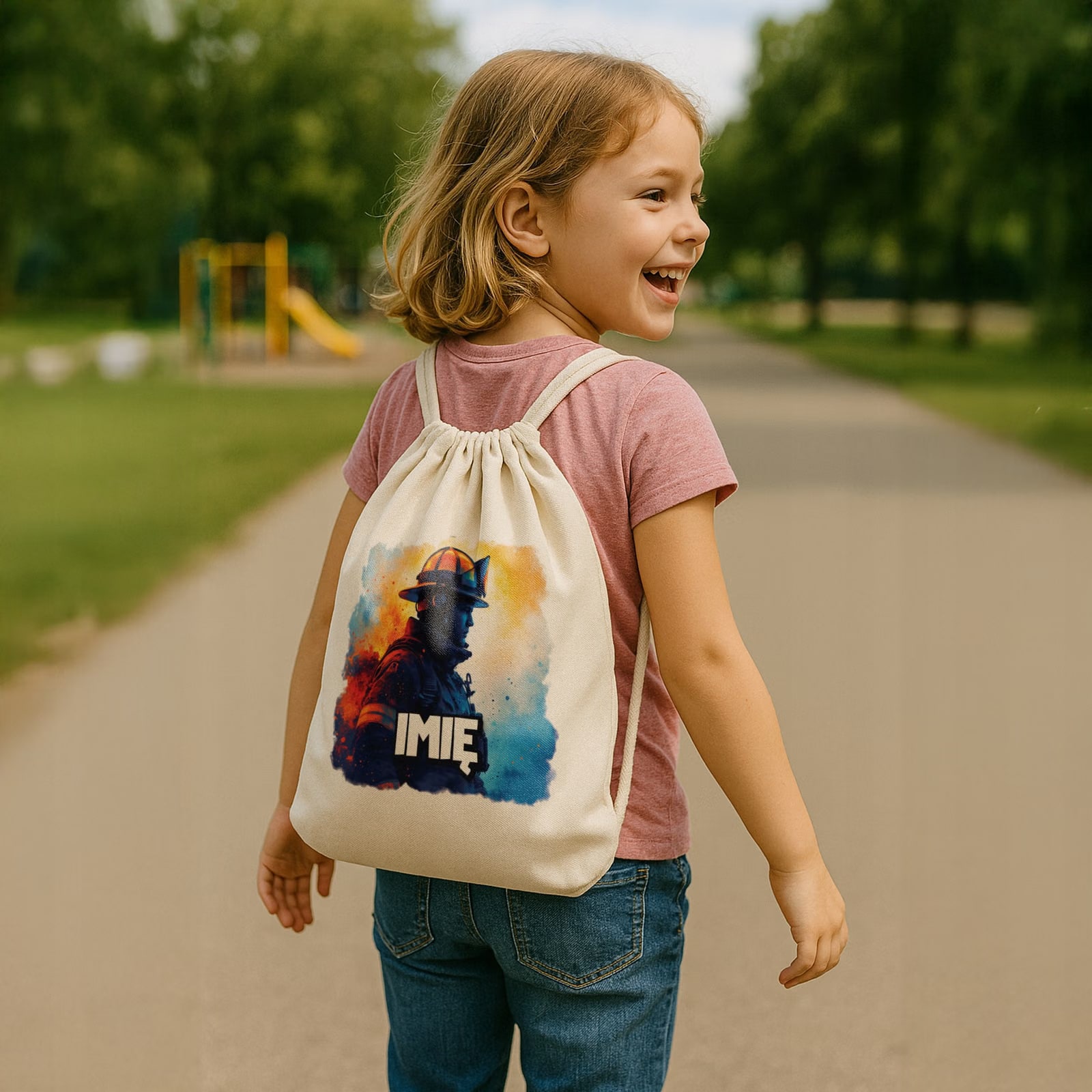 Zestaw personalizowany Kubek + Plecak Dla Strażaka Wóz Strażacki Prezent