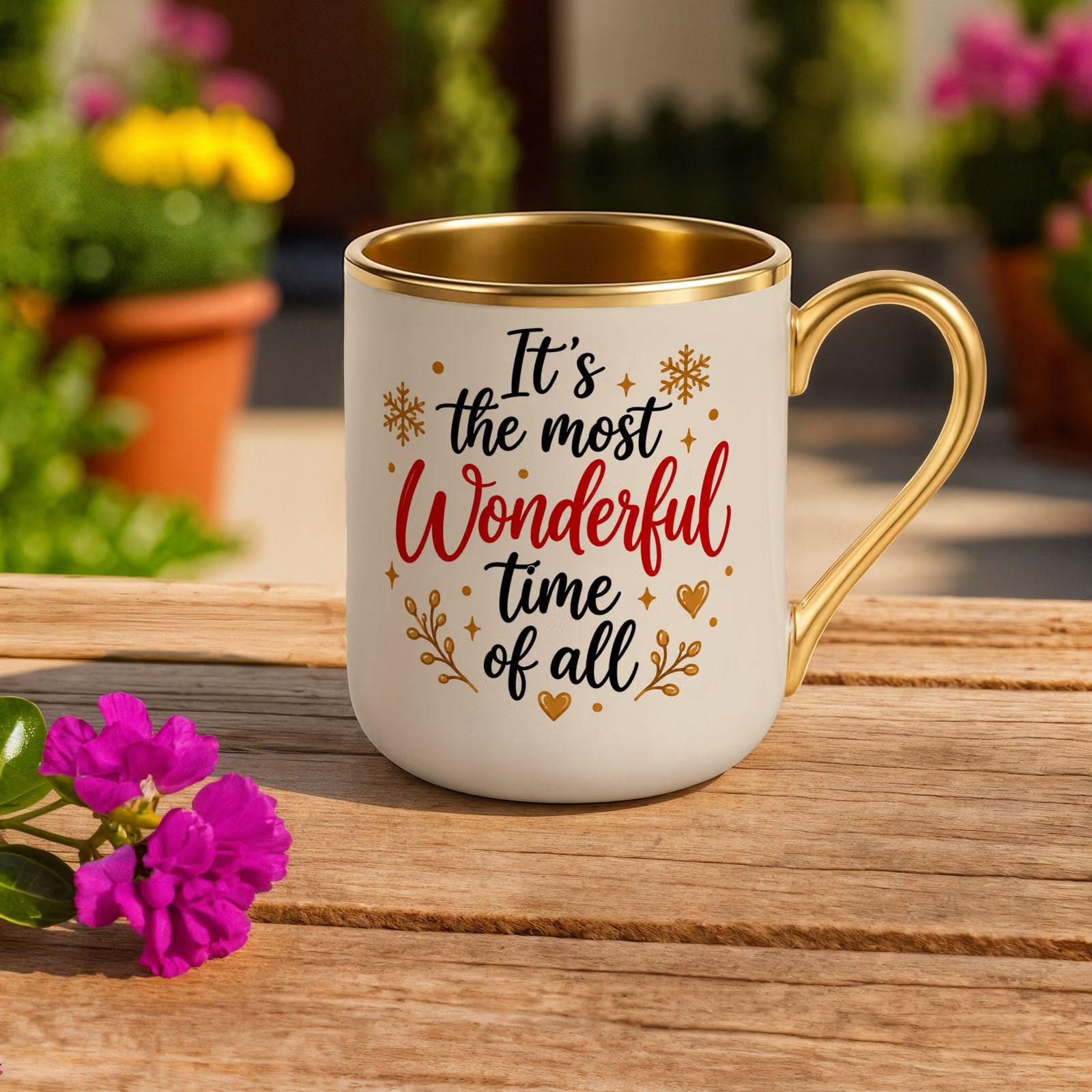 Kubek Premium Złoty Ecru Boże Narodzenie The Most Wonderful Time Prezent