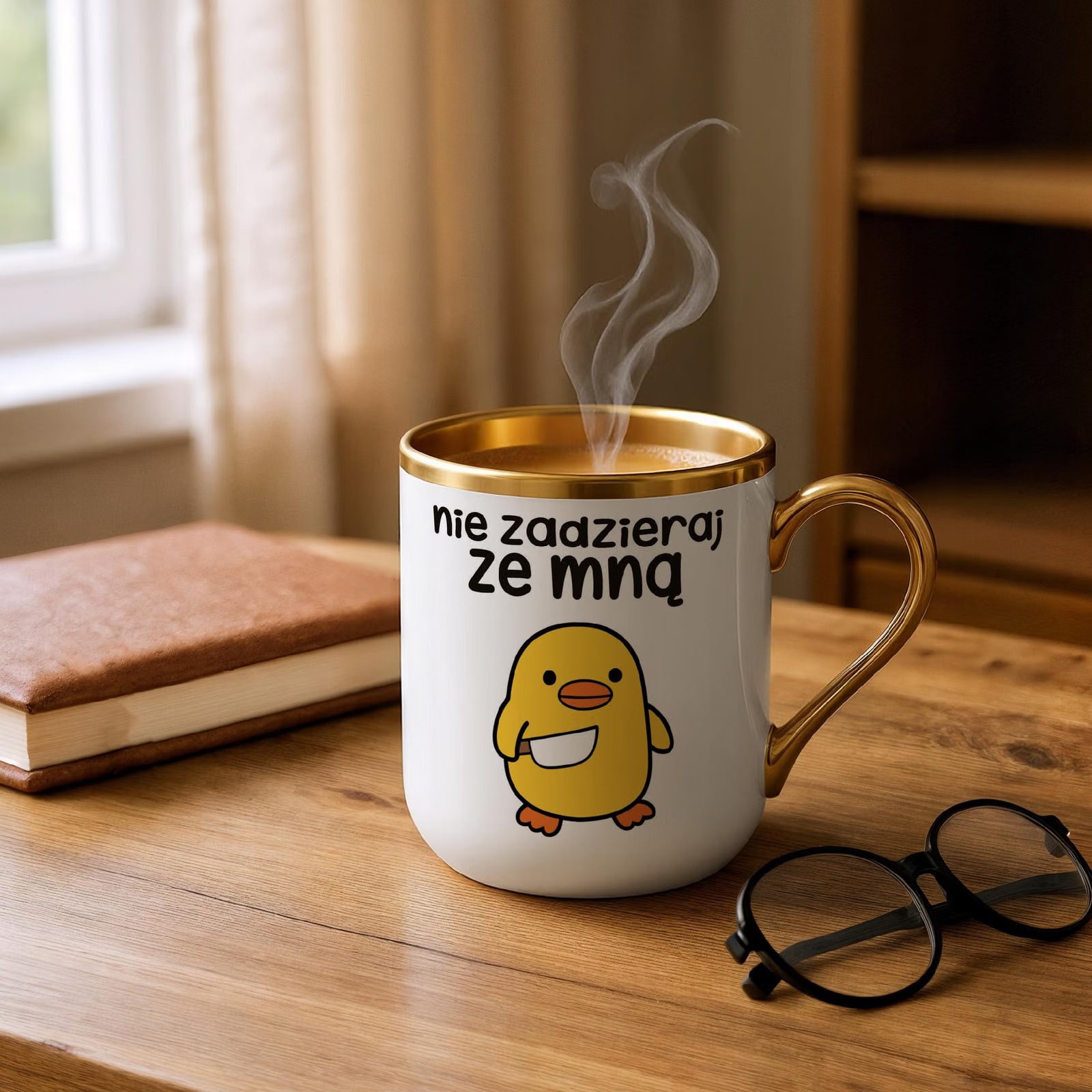 Kubek Premium Złoty Nie Zadzieraj Ze Mną Śmieszny Zabawny Prezent