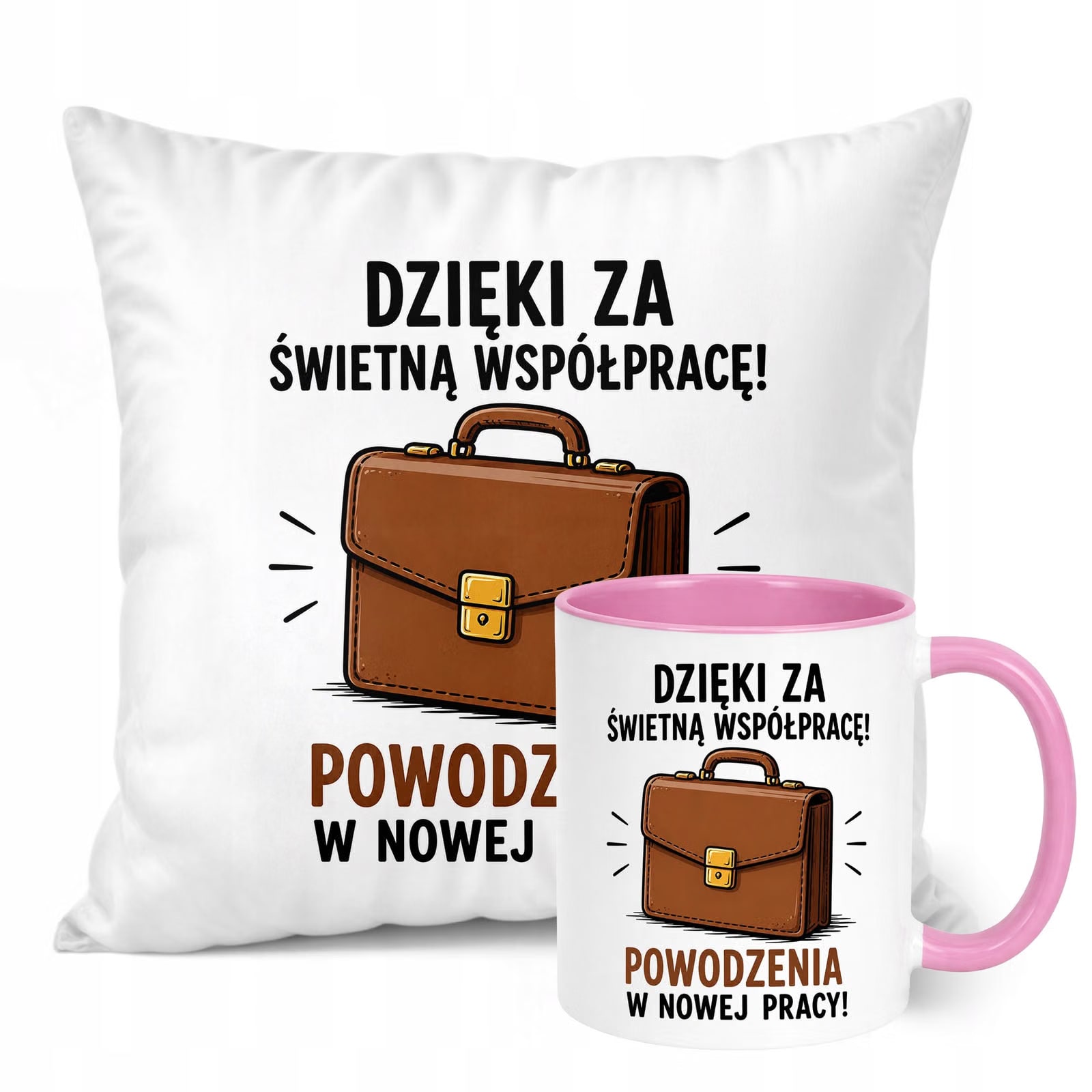Zestaw Kubek Różowy Poduszka Z Nadrukiem Odejście z Pracy Prezent