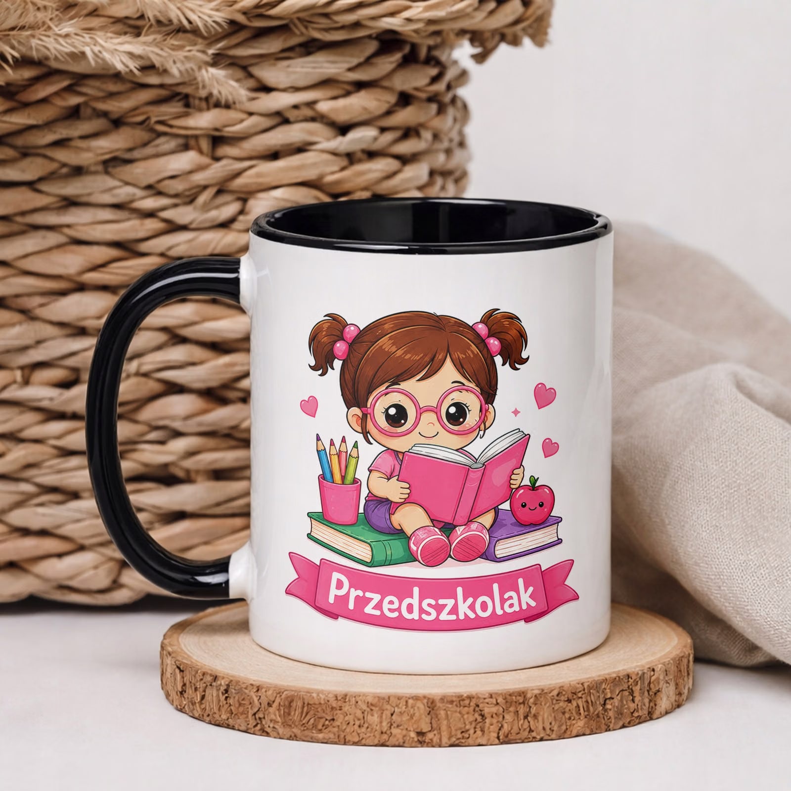Kubek Czarny z nadrukiem Przedszkolak Szkoła Dla Dzieci Prezent