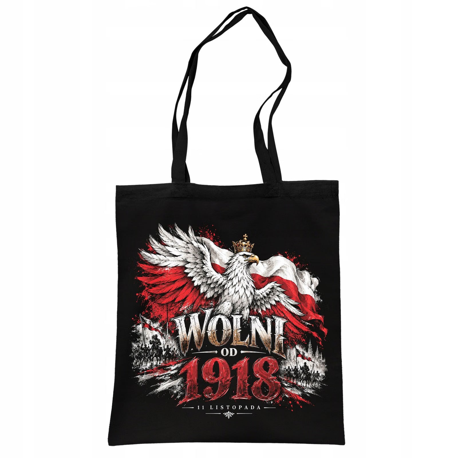 Torba shopper czarna patriotyczna święto niepodległości z nadrukiem