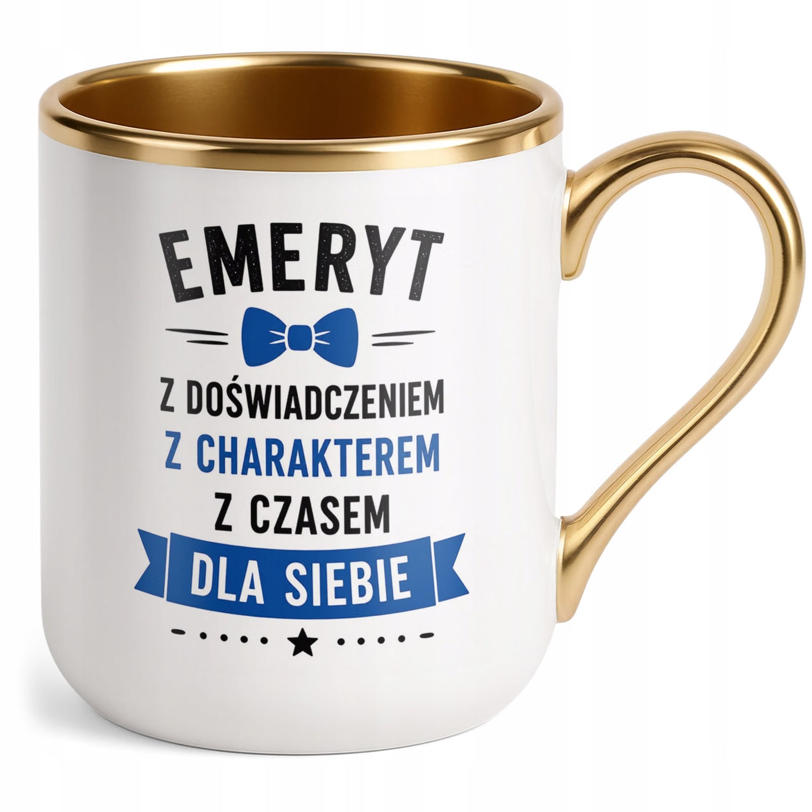 Kubek z nadrukiem Premium Złoty Emerytura Dla Emeryta Upominek Prezent